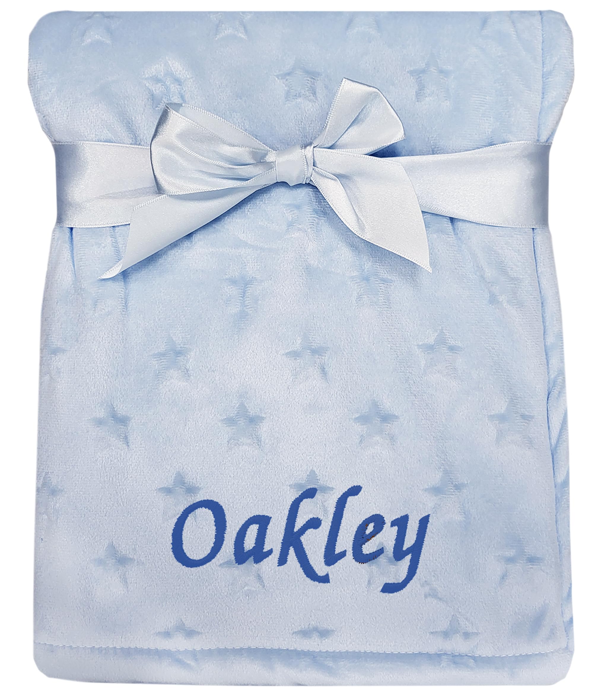 Baby Boy Girl Personalised Blanket Embroidered Name Bobble Star (Blue Star)