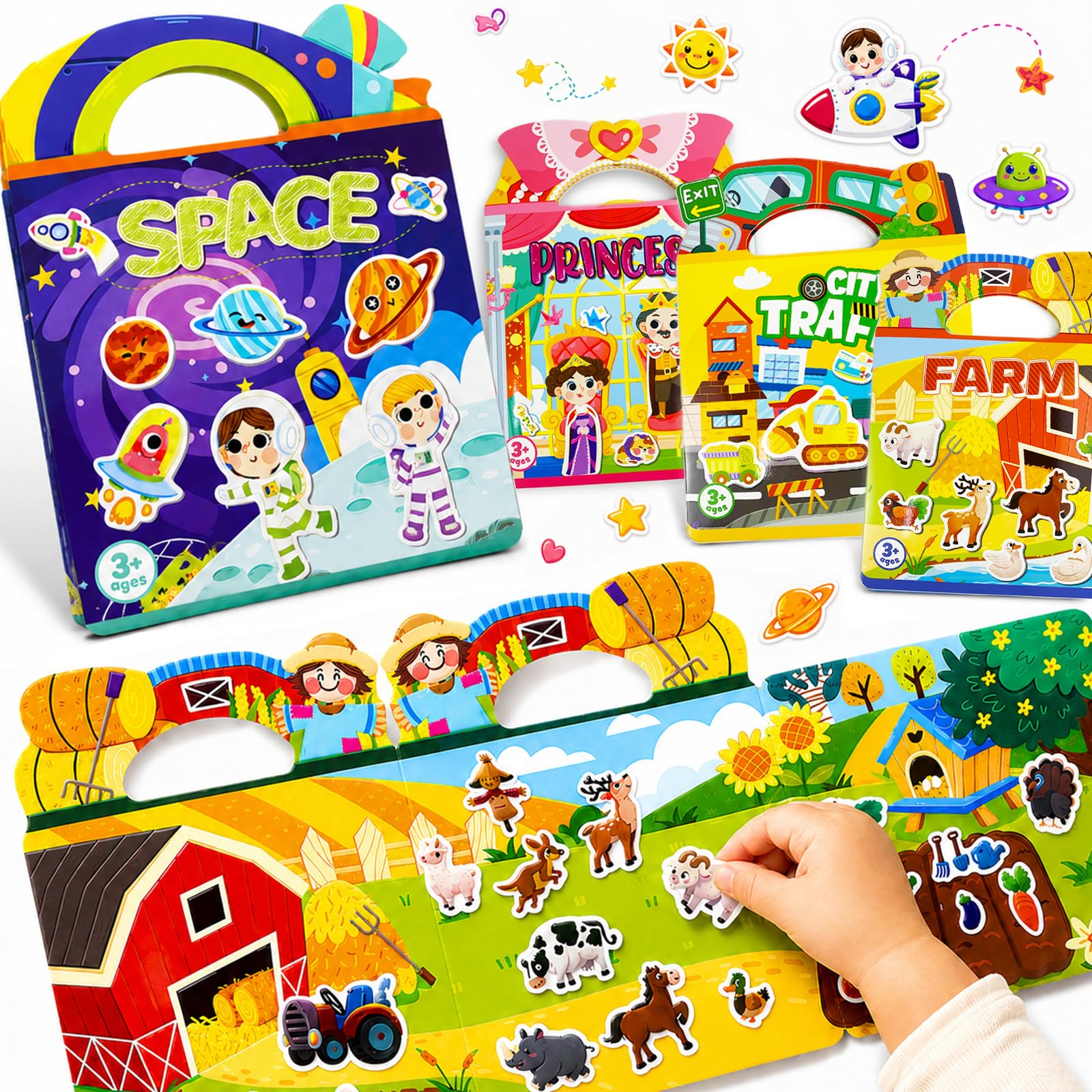 Dubydu 4-Pack Reusable Sticker Books for Aged 3+, Reusable Jelly Stickers for Toddlers, Stickers Activity Pack Learning Toy Birthday Gifts for Boys & Girls