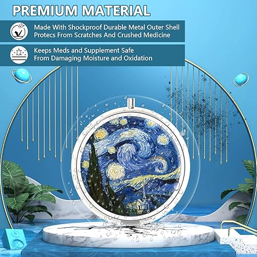 Miniatura 2 de Pastillero de 3 compartimentos para medicina, pastillero portátil para bolsillo o bolso, pastillero decorativo de metal para medicina, organizador