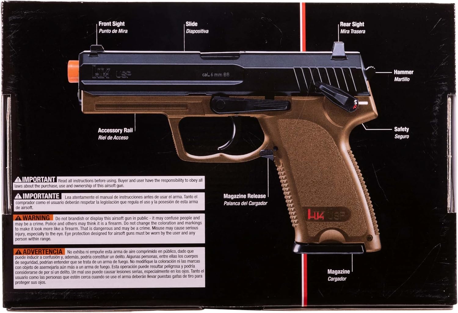 HK Heckler & Koch USP CO2 Powered 6mm BB Pistol Airsoft Gun, Standard Action, Dark Earth Brown