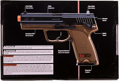 Miniatura 5 de HK Heckler & Koch USP CO2 Pistola de aire comprimido BB de 0.236 in, acción estándar, marrón tierra oscura