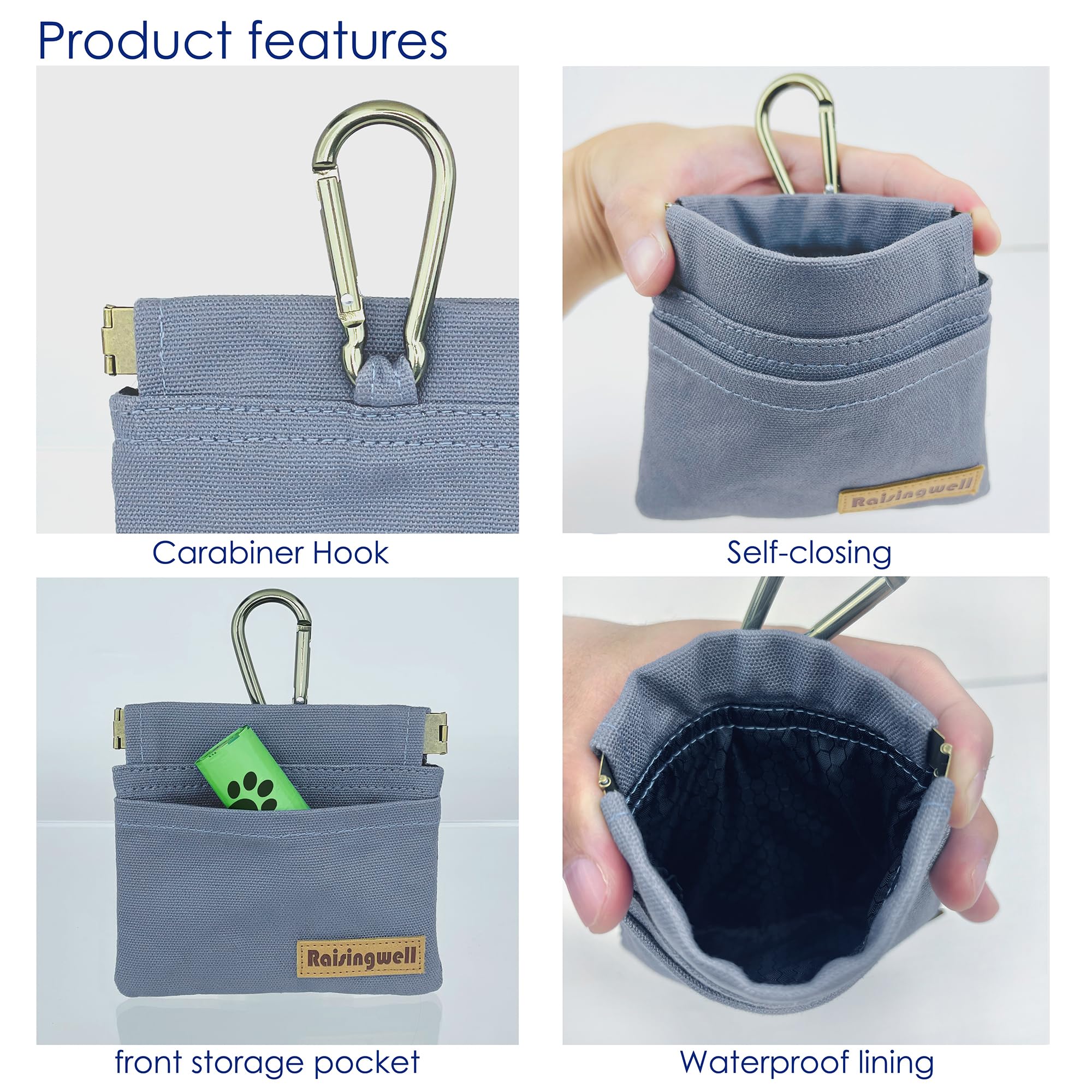 Raisingwell Pochette à friandises pour chien, petit support de dressage en coton, sac banane mains libres avec mousqueton, récompense de collation pour animal de compagnie, aide au comportement pour