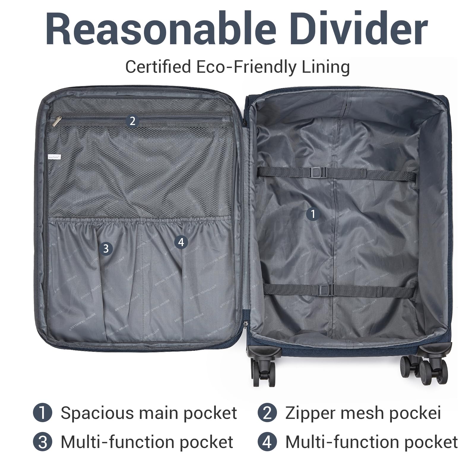 British Traveller Maleta Trolley Grande Rígida Expandible 79cm, Maletas Rígidas de Viaje con 4 Ruedas Giratorias y Cerrado TSA (28 Pulgadas, Azul)