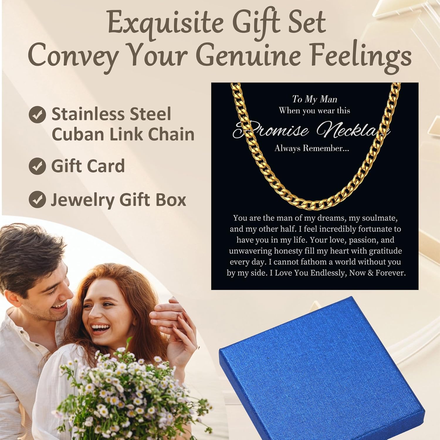 Promise Necklace for Him - Cuban Link Chain for Men, Sentimental Gift for Boyfriend, Birthday Valentines Jewelry Ideas - Image 3