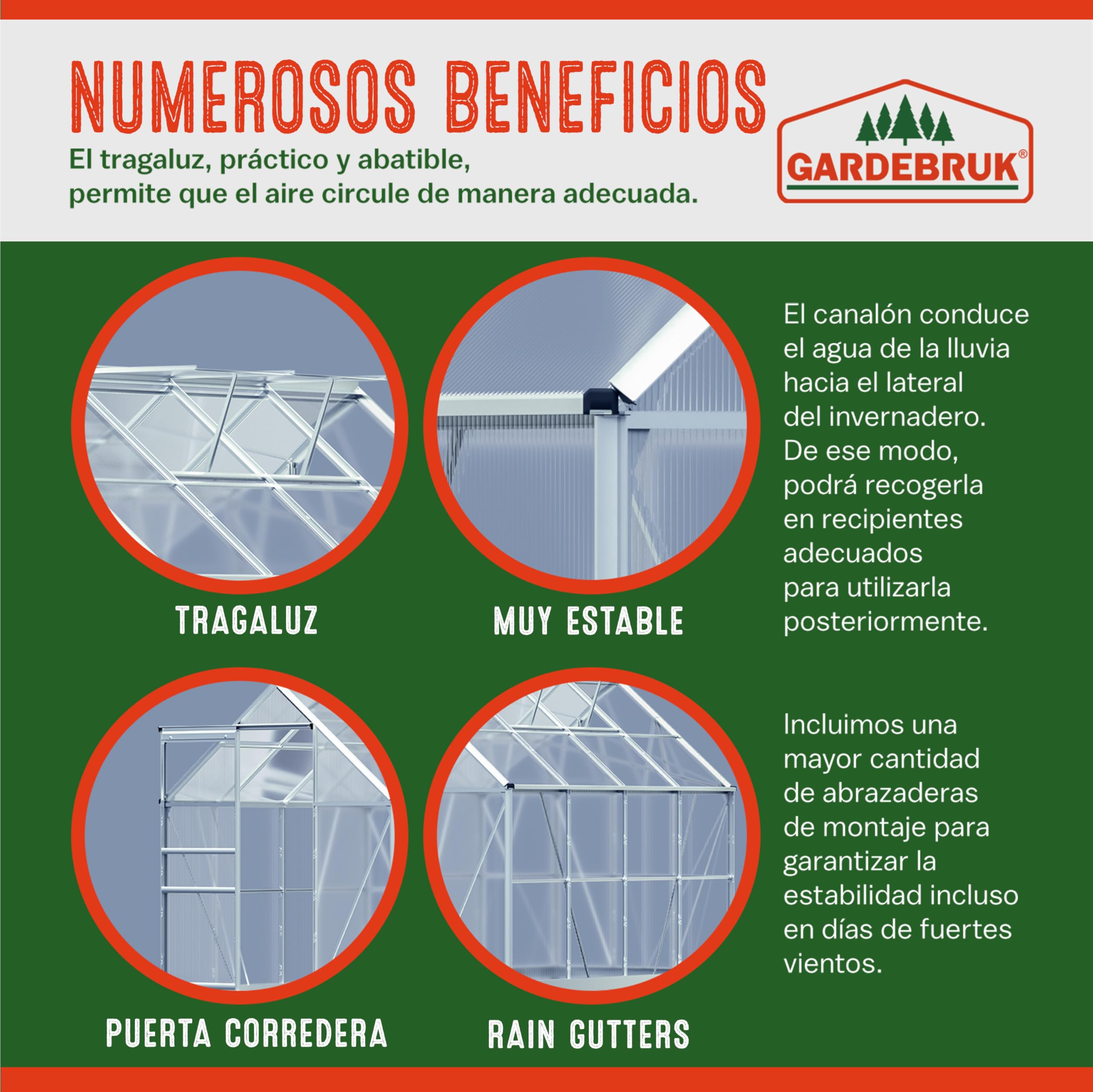 Gardebruk Invernadero de Jardín 4,75m² Vivero Caseta Plantas 250x190x195cm Cultivos Ventanas Policarbonato