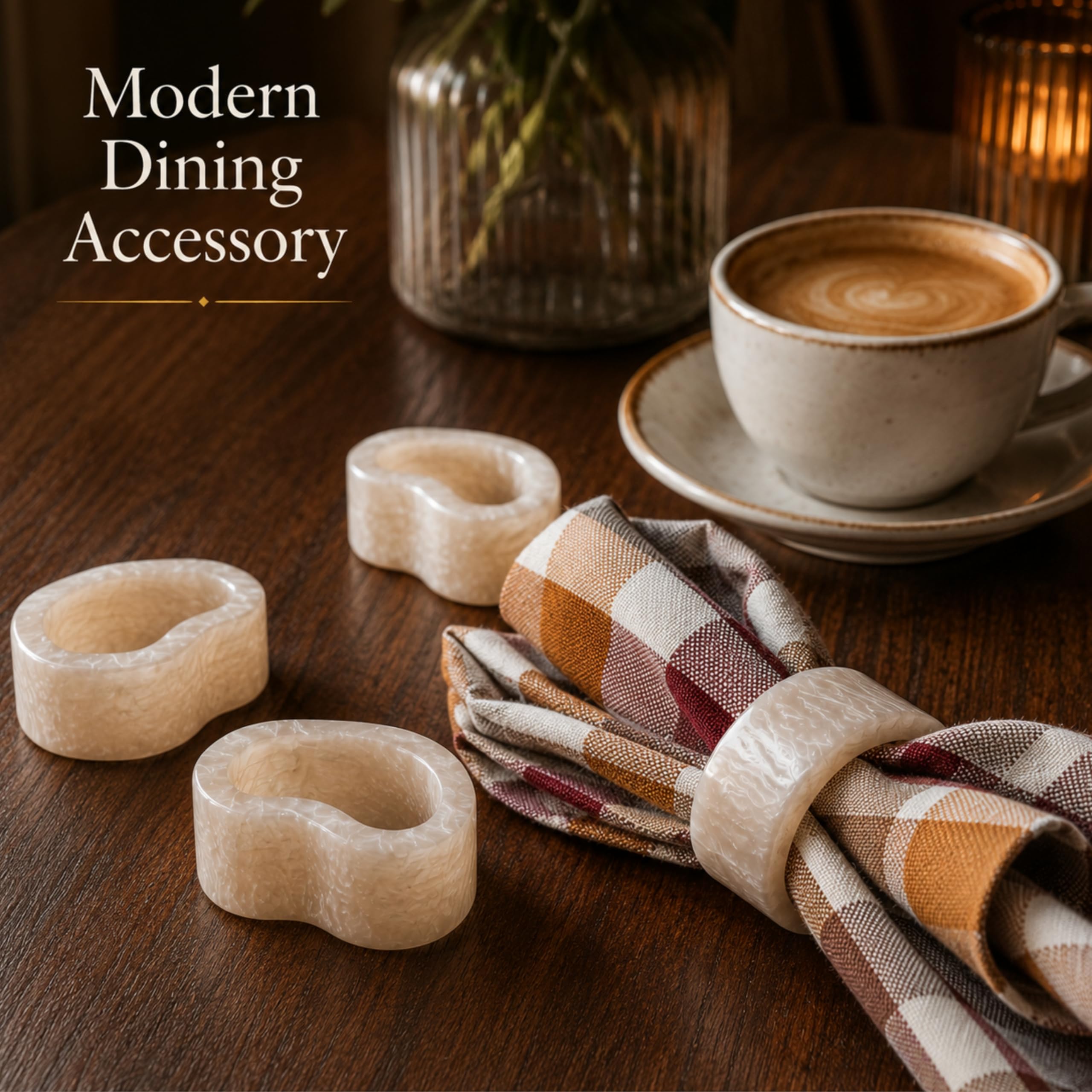 Portatovaglioli in resina resistente per decorazioni da tavolo chic, finitura liscia contemporanea, design per occasioni speciali, accessori da pranzo versatili e moderni, set di 12 (bianco