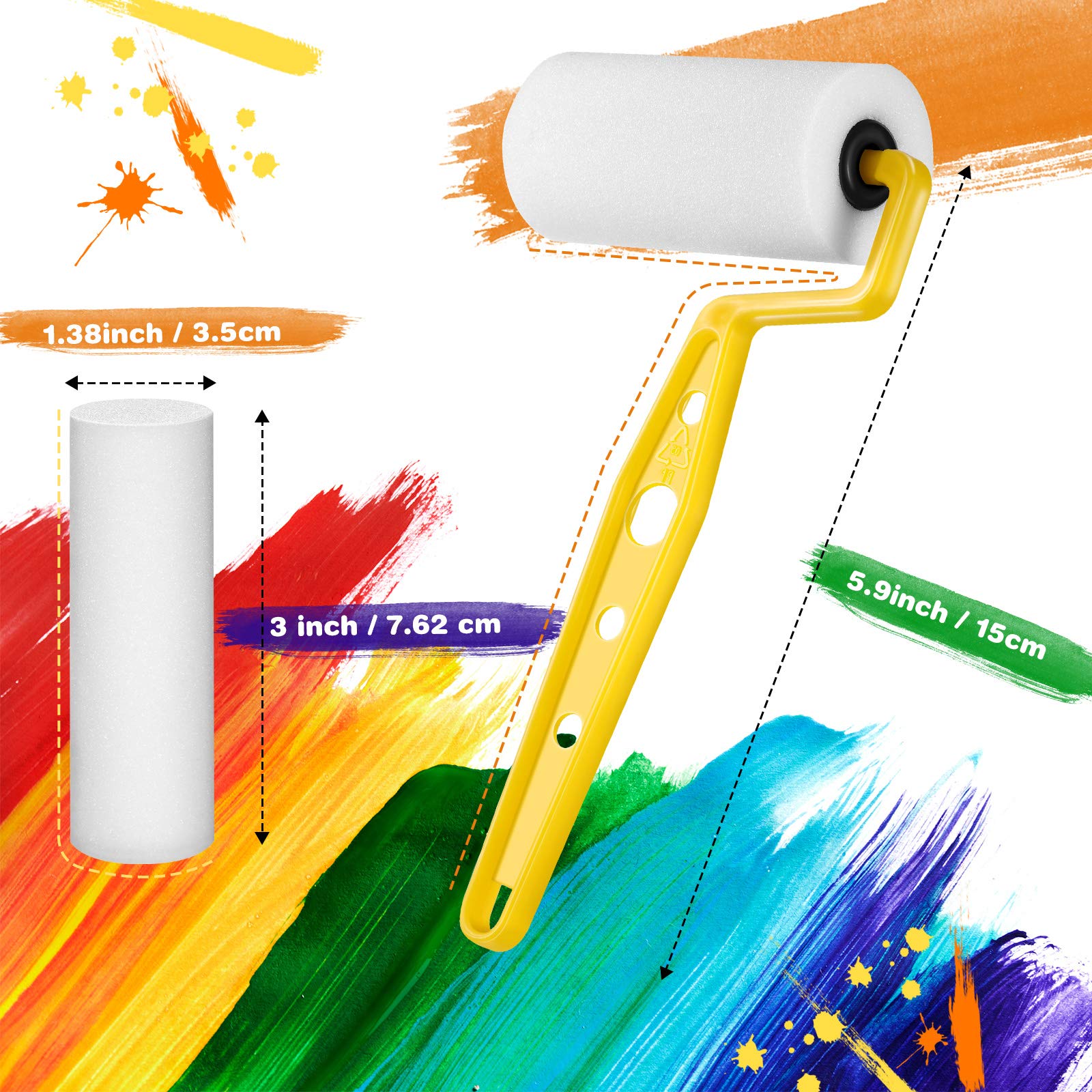 Lot de 3 rouleaux de peinture en mousse de 7,6 cm avec recharges de rouleau de peinture en mousse de 7,6 cm pour cadre de rouleau, mur, plafonds, fournitures de chambre