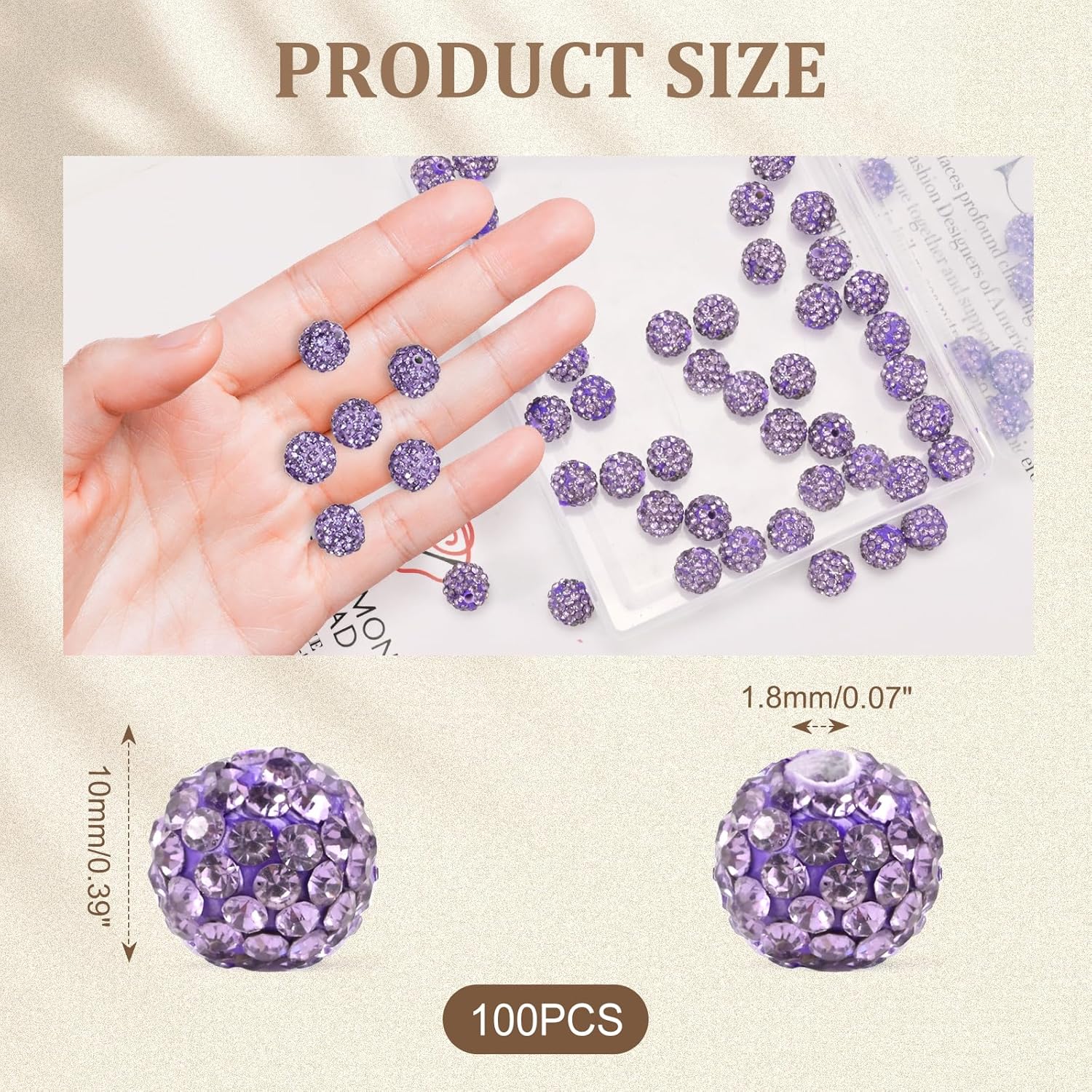 150pcs 10mm Rhinestone Beads for Jewelry Making,Full of Diamonds Round Disco Bead Bulk,Clay Bead for Crafting,Rhinestone Clay Beads for DIY Baseball Necklace Bracelet (Purple, 10mm/150pcs) - Image 2