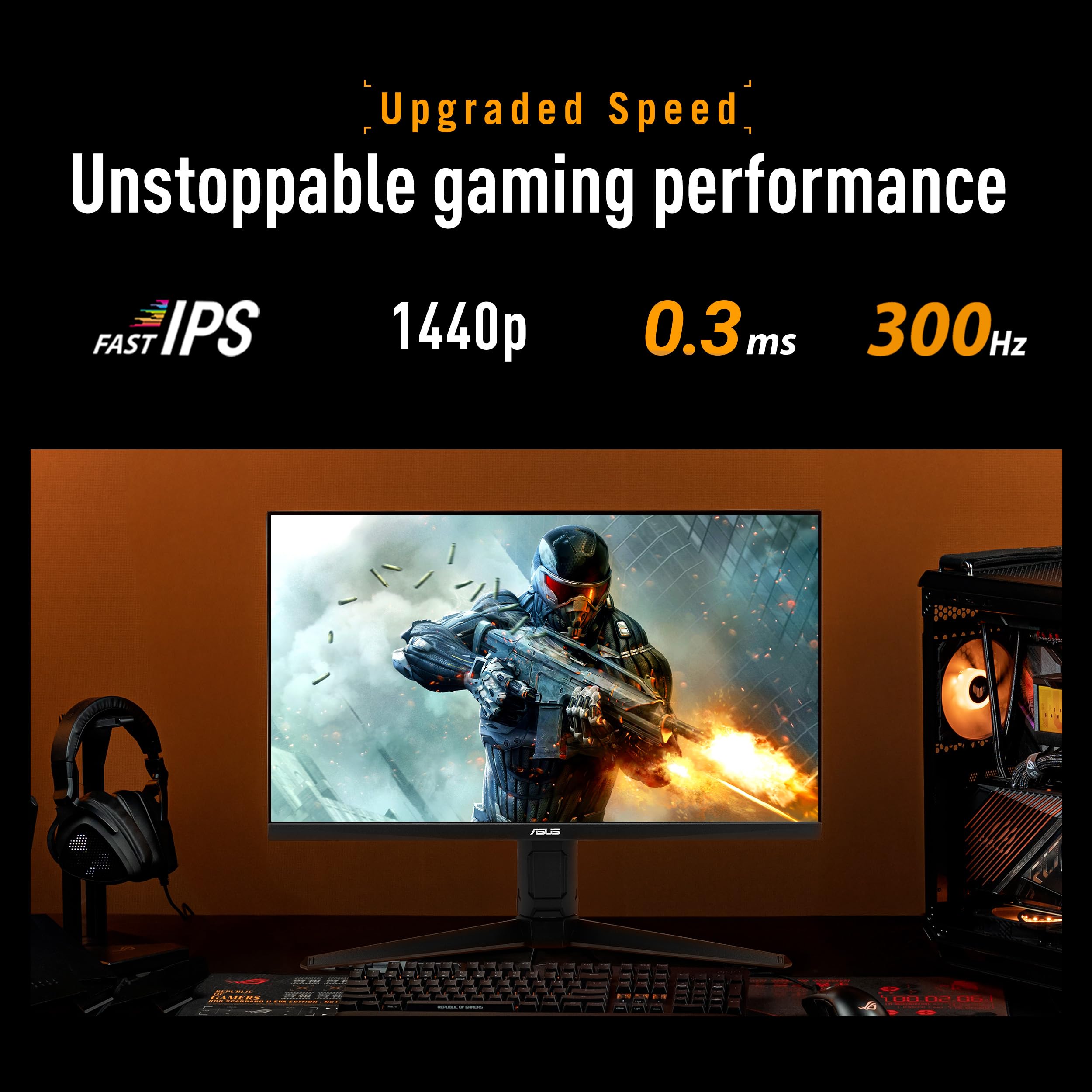 ASUS TUF Gaming Series 5 - VG27AQML5A Gaming Monitor - 27-calowy QHD Fast-IPS, 300 Hz, 0,3ms, G-Sync, AMD FreeSync Premium, DisplayHDR 400, 95% DCI-P3, HDMI 2.1