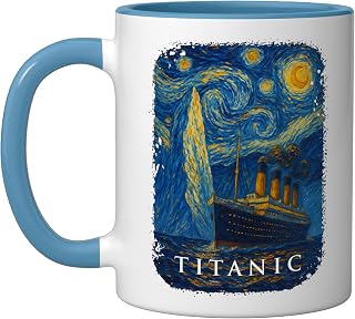 Titanic Van Gogh Starry Night Ceramic Mug, Blue/White