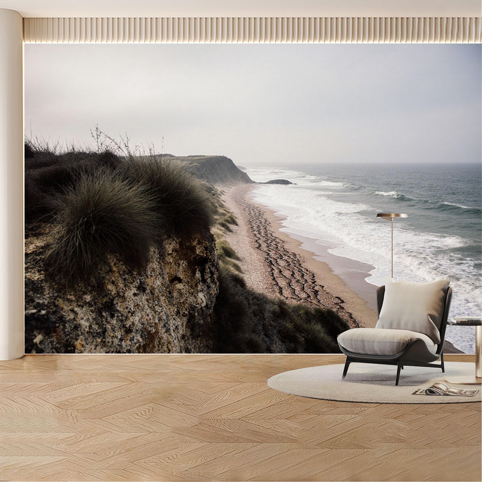 Custom Wall Mural Wallpaper Ocean Cliff Landscape Nature Wall Decor Large Wall Art Misty Coastal Minimalist Style Removable SelfAdhesive Large Photo for Living Room， Bedroom， Office