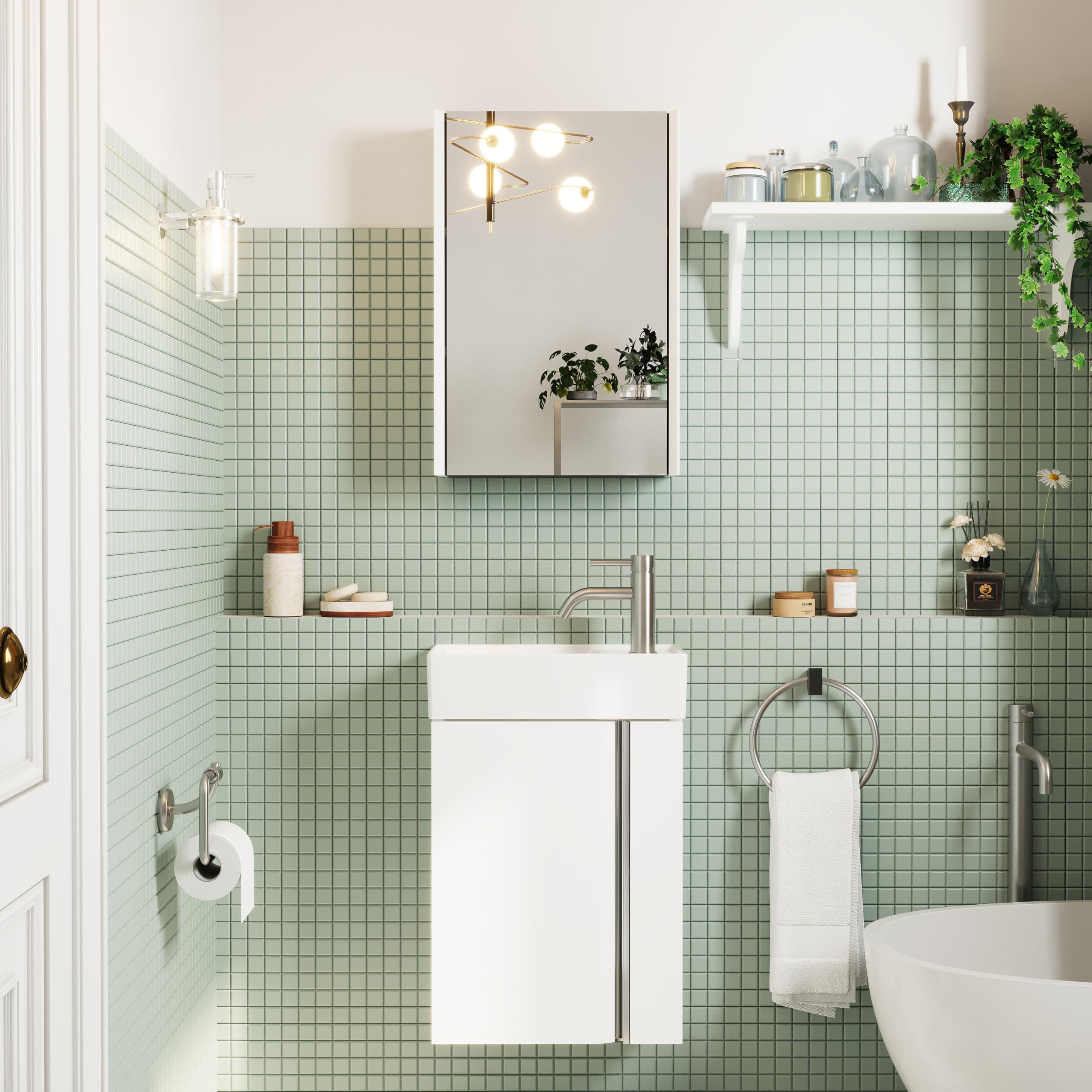 Mobiletto Da Bagno Con Lavabo Da 40 cm – Mobiletto Piccolo Con Contenitore Per Wc Ospiti, Salvaspazio, Bianco Opaco