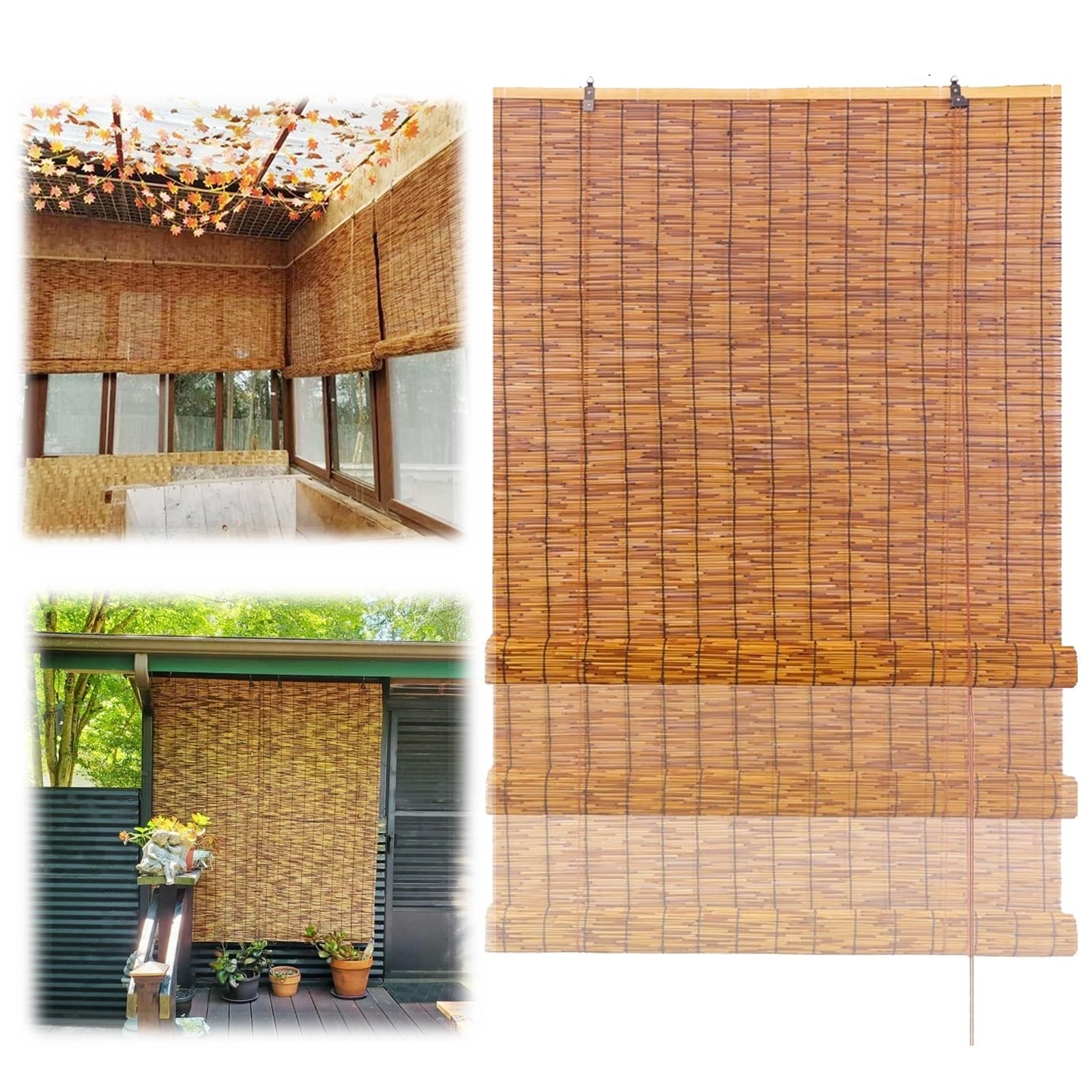 Cmjymx One Color Light Filtering Roll Up Reed Shade Outdoor Bamboo Roller Blinds & Shades For Indoor Window Easy To Install, 60 * 110, 120 * 210, 150 * 110 For Home Office Patio(100X160cm/39X63in)