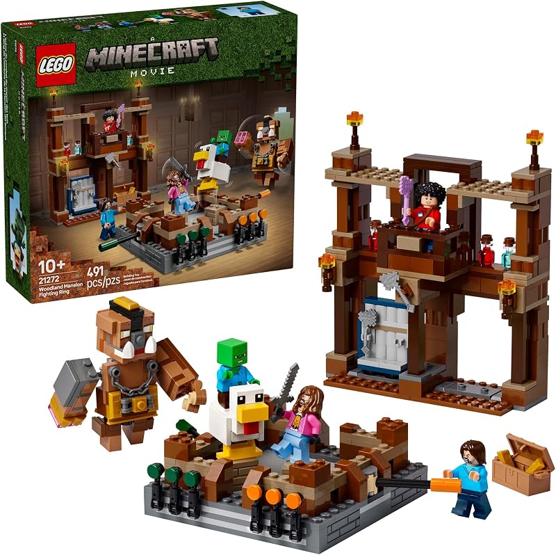 Minecraft Woodland Mansion Fighting Anillo - Building Juguete para Niños Age 10+ - Incluye Steve, Garrett, & Henry Minecraft Figures, Plus a Chicken Jockey & More - Birthday Gift Idea para Fans - 21272