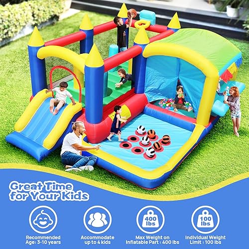 Miniatura 2 de Castillo inflable de salto, castillo de salto inflable para interiores y exteriores para niños (de 3 a 12 años) con área de salto, tobogán, piscina
