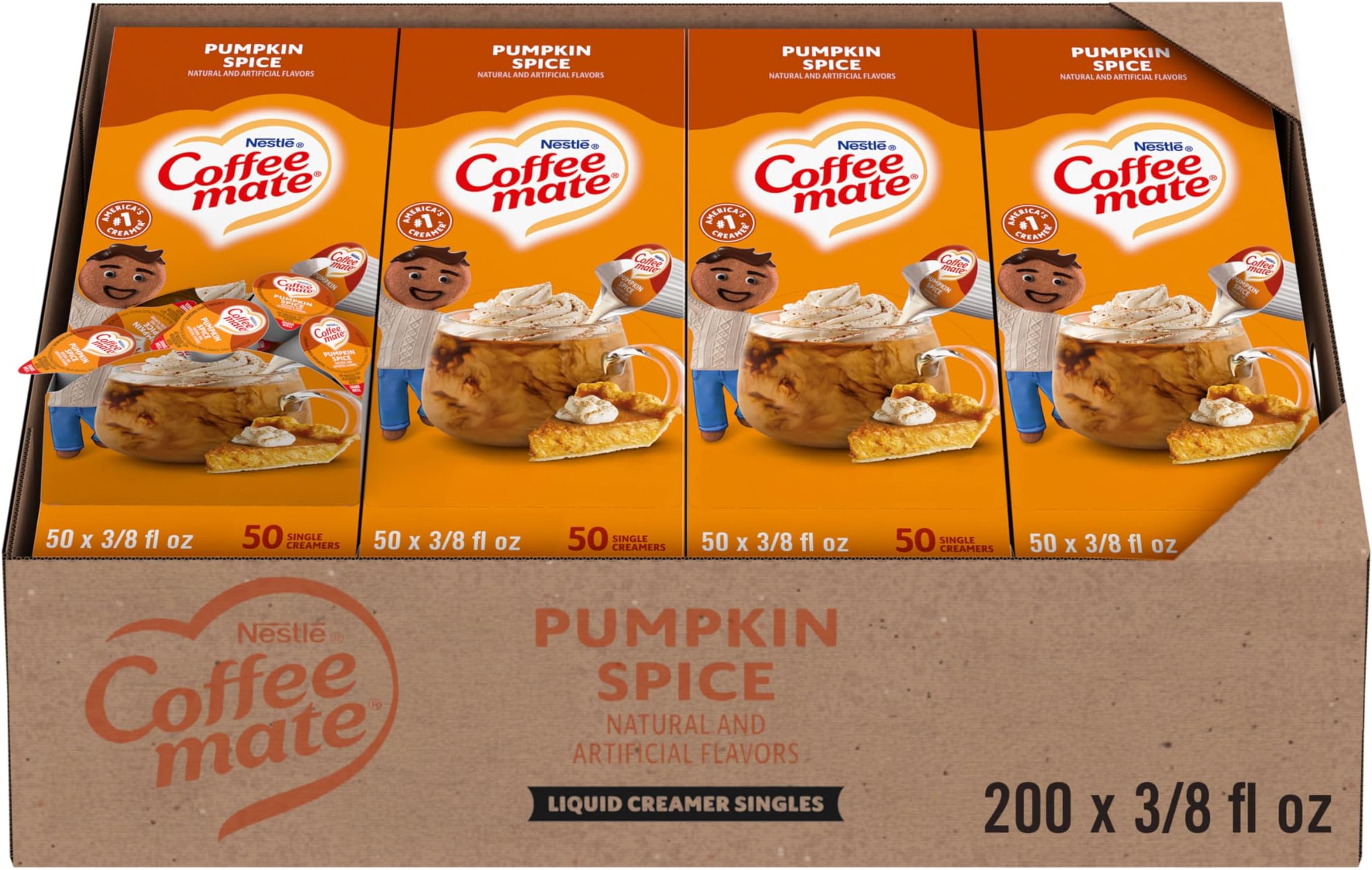Nestle Coffee mate Coffee Creamer, Pumpkin Spice, Liquid Creamer Singles, Non Dairy, No Refrigeration, Box of 50 Singles (Pack of 4)