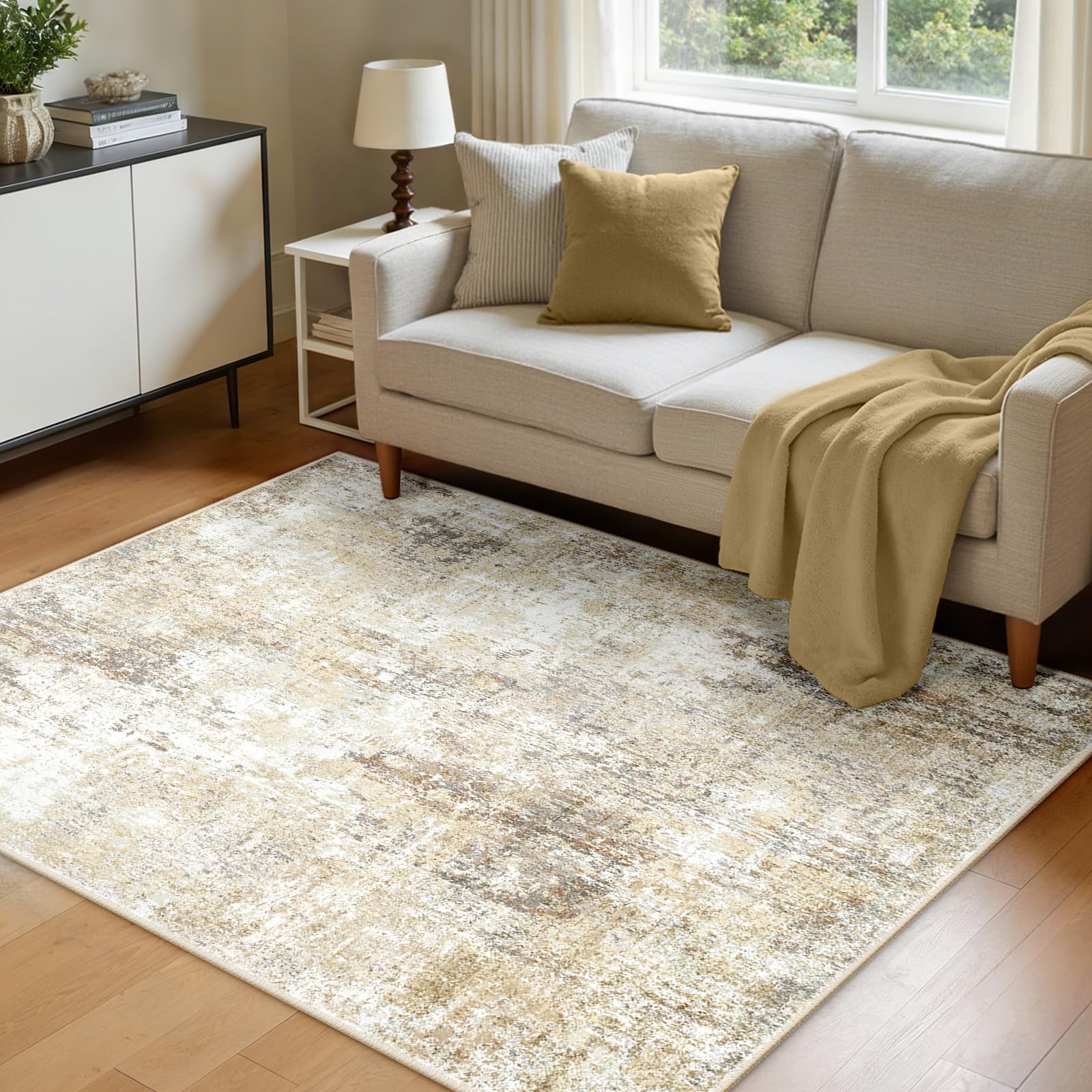INOVADAY Abstrakt Waschbarer Teppich | Teppich Wohnzimmer, Teppich Waschbar, Schlafzimmer, Esszimmer, Büro, Moderne Minimalistische, Kurzflor Weich Rutschfest, OEKO