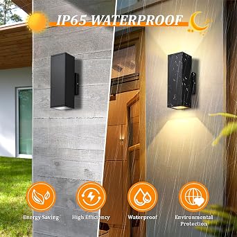 DAKAFUL Dimmable Wall Lights Outdoor 2 Packs, Integrated LED Square Up Down 12W 2700K Modern Aluminum Sconce, Waterproof Exterior Lighing Fixtures for Porch Patio Garage Gardern
