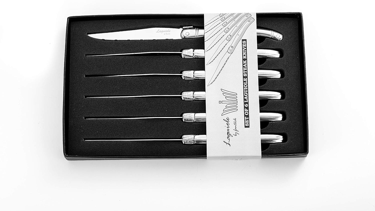 Black Friday 🔥 [Set of 6]Steak Knives,Silverware Set,FANTECK 18/10 Stainless Steel Serrated Sharp Light Premium Laguiole Dishwasher Safe Polished Table Dinner Cutlery Flatware Kitchen Steak Knives Gift Box-Silver 9