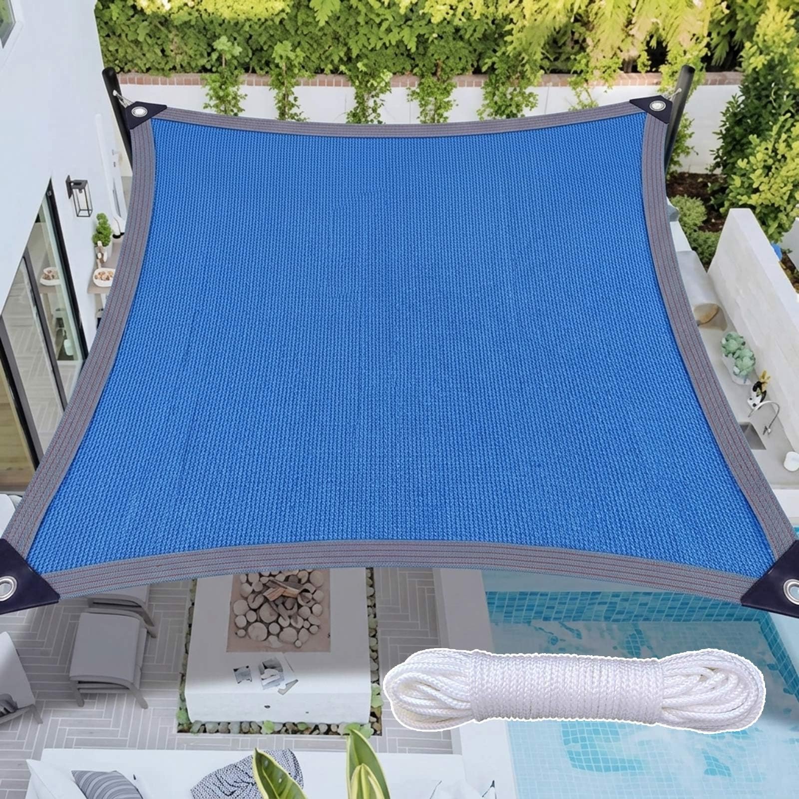 Filet d'ombrage bleu pour balcon et jardin: fraîcheur pour animaux et plantes