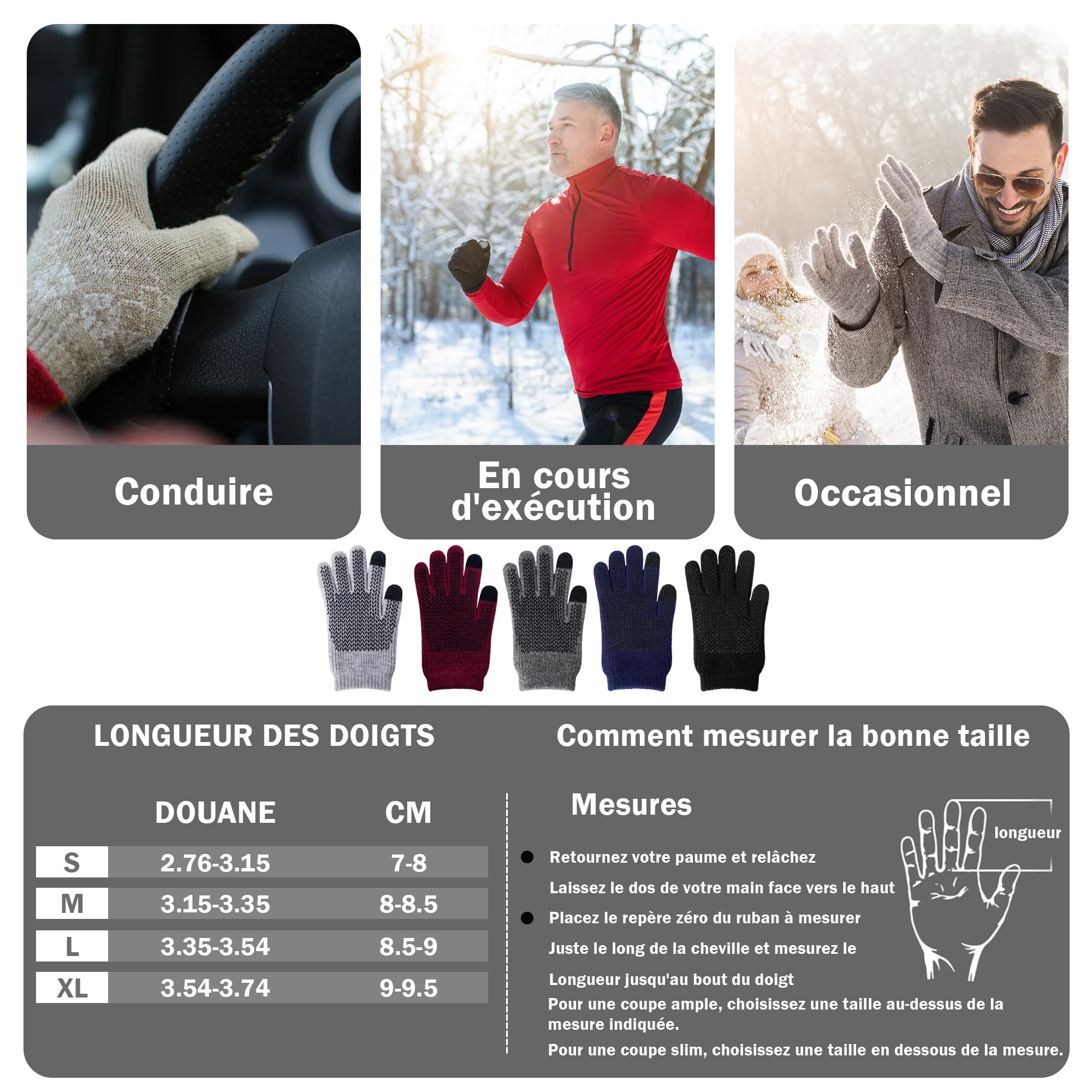 ineepor Gants Hiver Homme Femme,Gants Tactile Tricot Alpaga Thermiques,sous Gants Chaud en Laine Antidérapants pour Texting Smartphone Conduite,Mitaines de Ski Vélo Moto Course à Pied Anti Froid