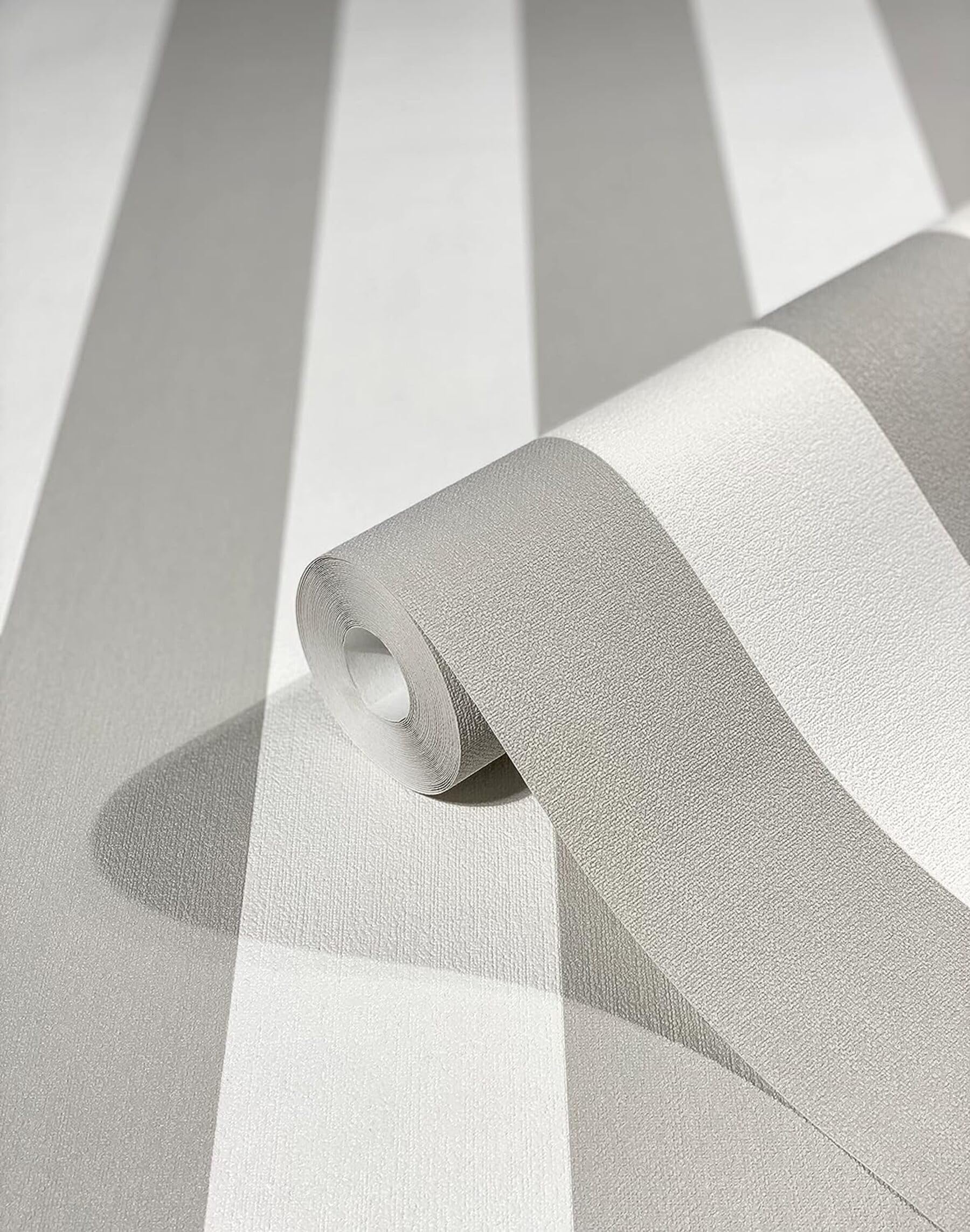 WALLCOVER Non-Woven Wallpaper Grey Silver Striped Wallpaper Country House White Lines Modern Block Stripe Wallpaper Fine Structure 10.05 x 0.53 m Made in Germany