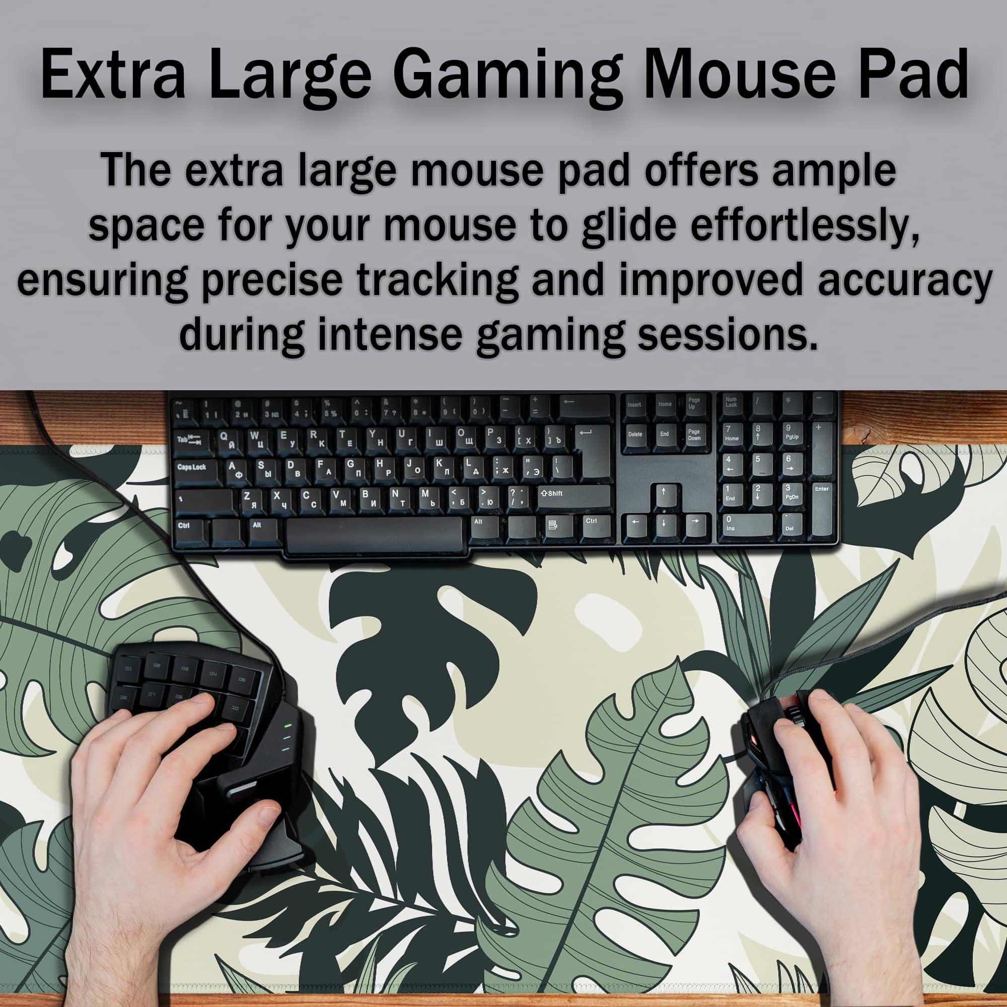 Alfombrilla de mouse grande larga para escritorio, teclado y juegos, base de goma antideslizante, impermeable, con bordes cosidos, 35.4 x 15.7 pulgadas, para oficina de juegos, hojas de