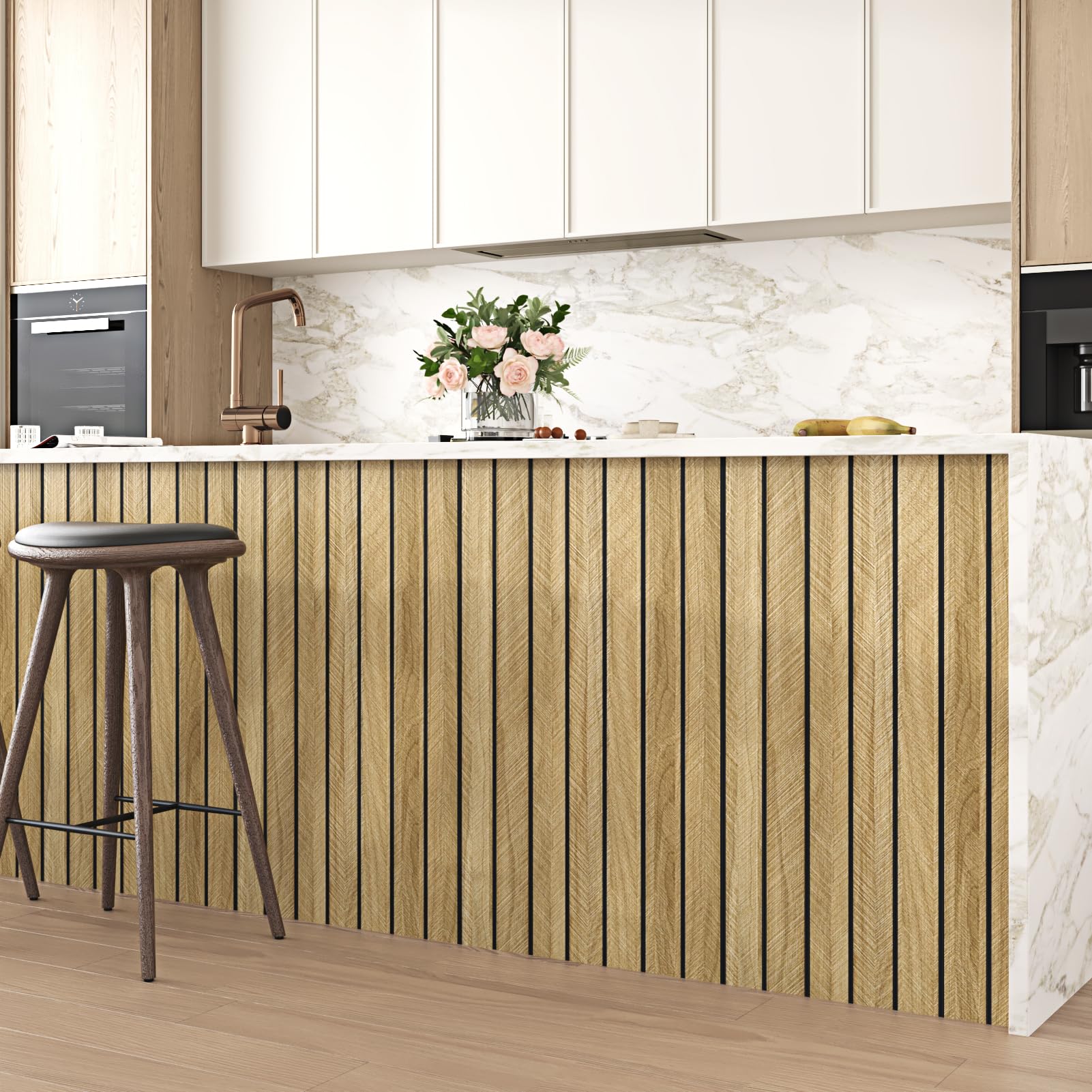 Paneles de pared 3D de grano de madera marrón para despegar y