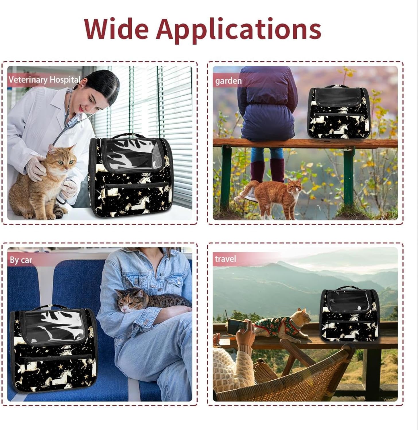 Portable Travel pet Backpack Carrier Hamster Bag Small Dog cat Carrier Breathable Hang Bag, Unicorns Golden Star (2)