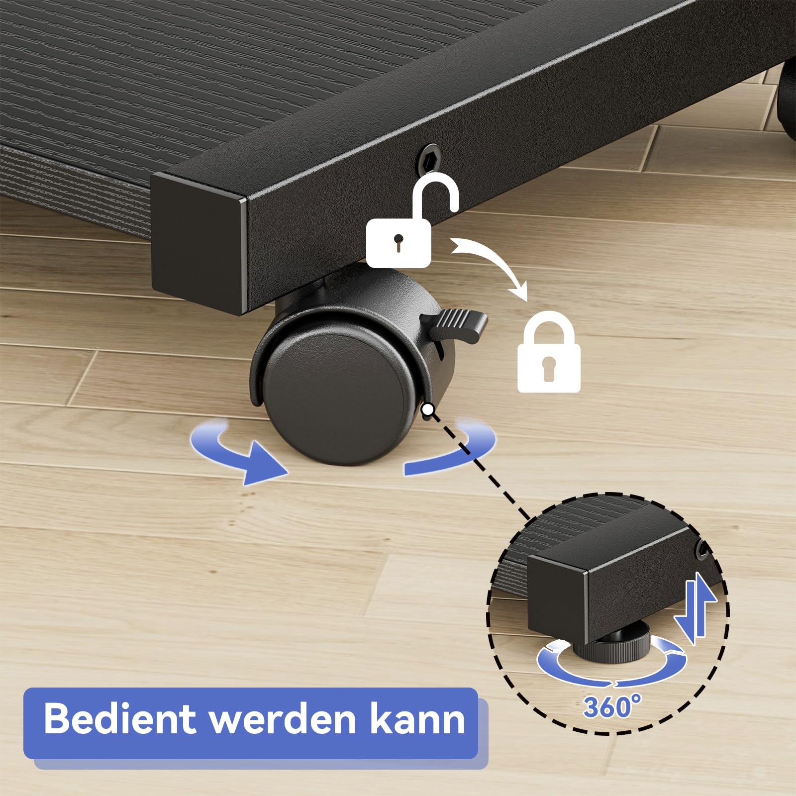 JANE EYRE Computer Tower Ständer - Höhenverstellbarer PC Tower Ständer Gehäuse Halterung CPU Halter Wagen mit Rollen und 4 Haken für Home Office und Klassenzimmer, 58.5-71.9cm H, Schwarz