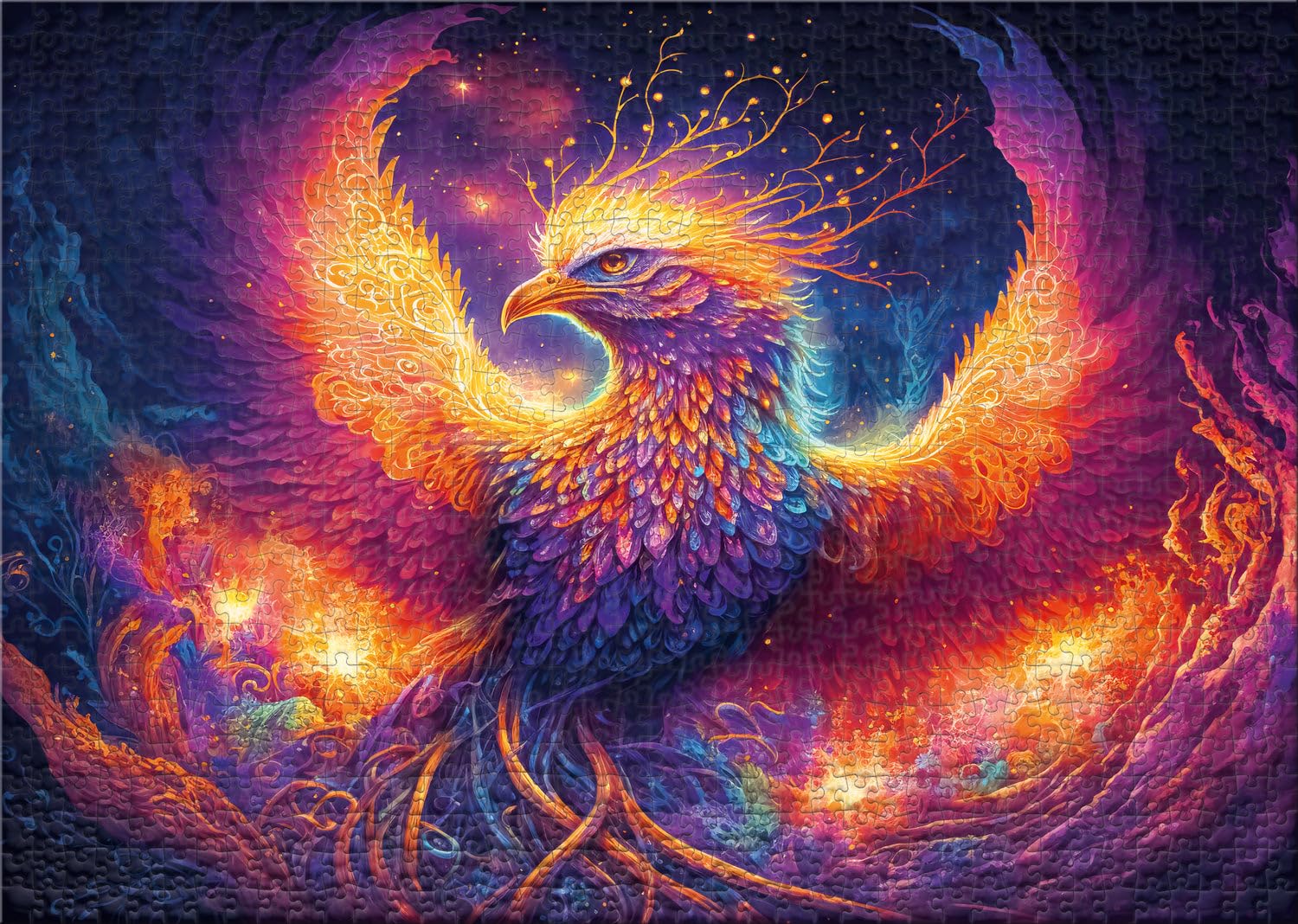 Ulmer Puzzleschmiede Puzzle de 2000 pièces « Phoenix » : l'oiseau mythique comme motif de puzzle efficace de la collection Farben & Fantasy