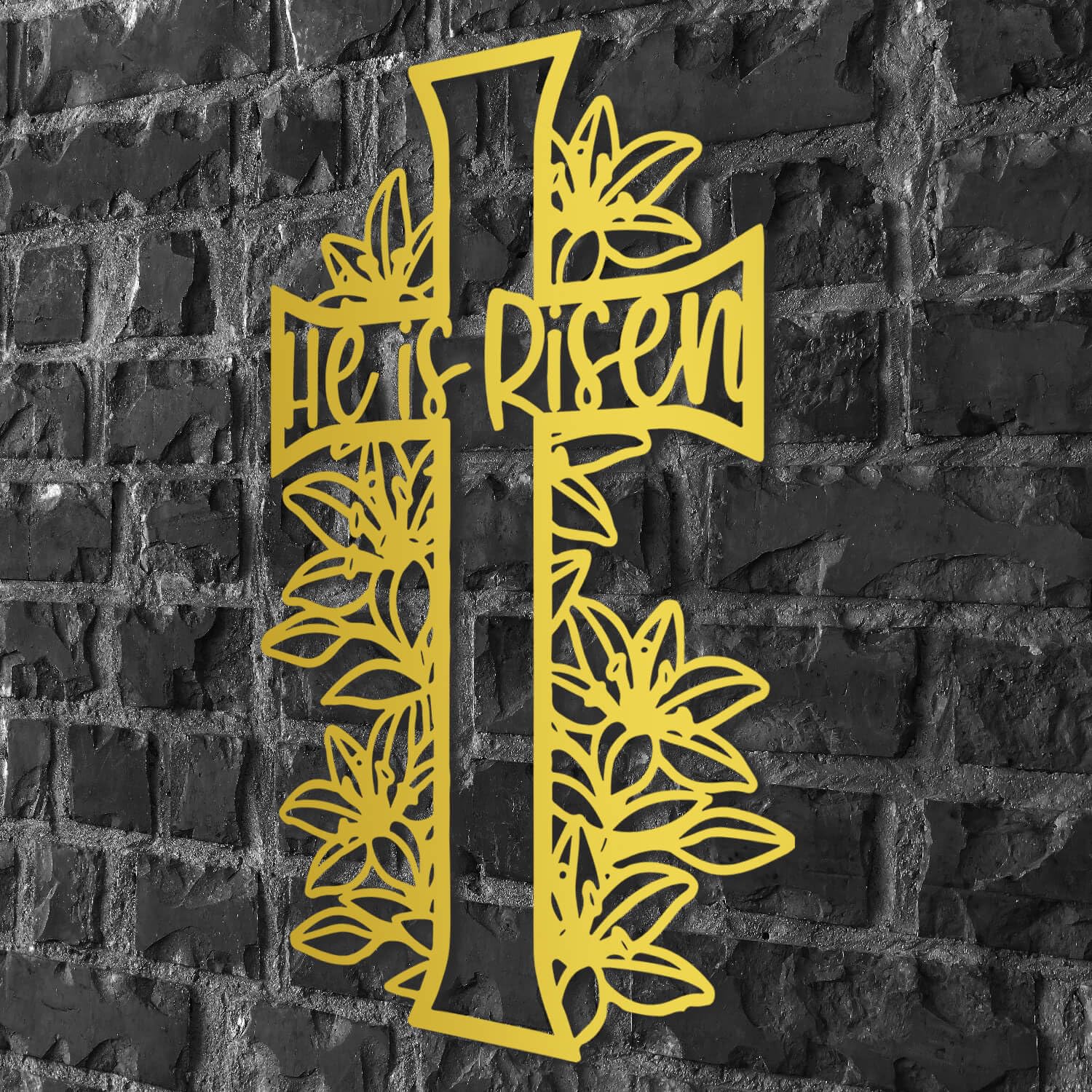 Metal Wall Art Sculpture Decor, He Is Risen Cross, Easter, religijny prezent do dekoracji wnętrz, duży chrześcijański krzyż do kościoła w salonie (złoty, 19 cali x 30 cali)