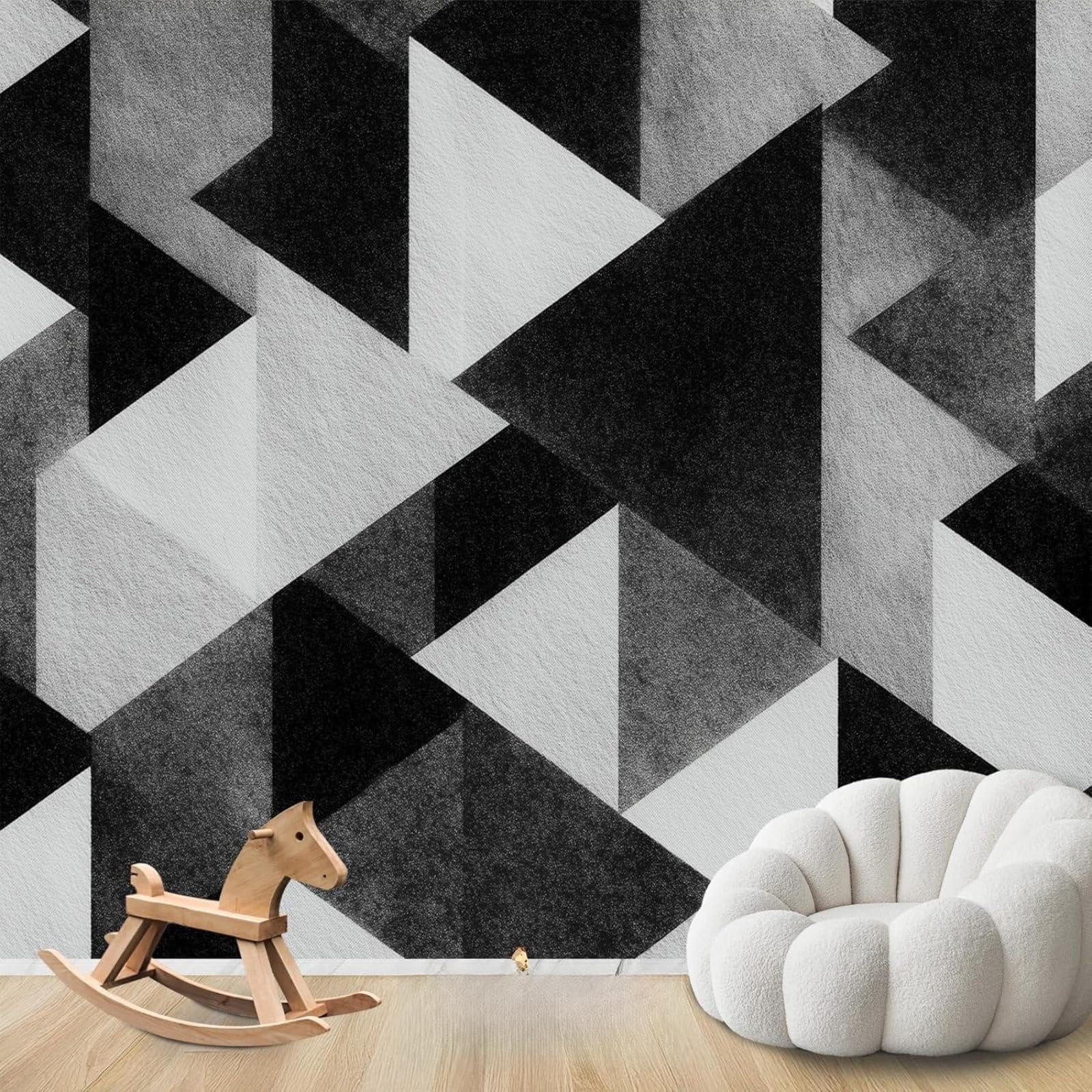 Papier peint intissé géométrique minimaliste noir et gris