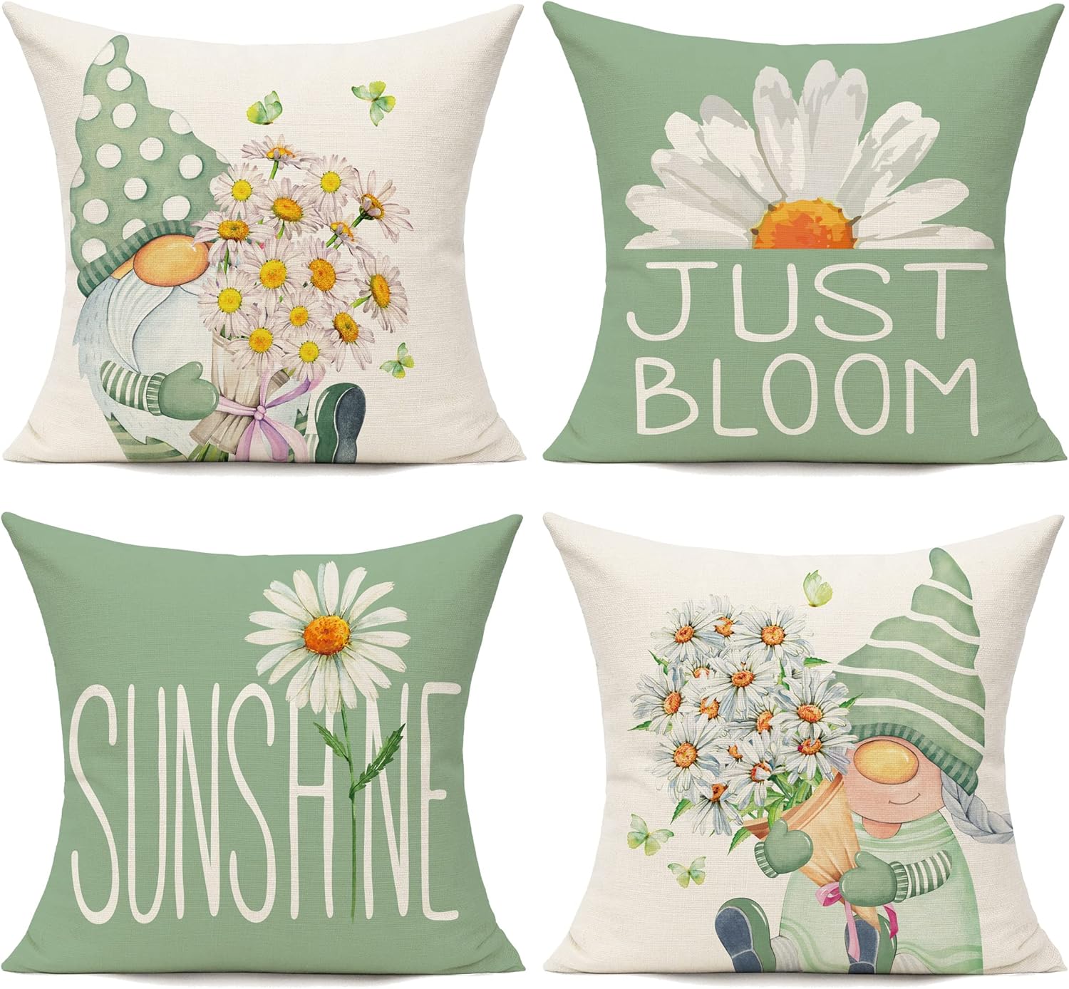 All Smiles Green Spring Throw Pillow Covers 16x16 Set of 4