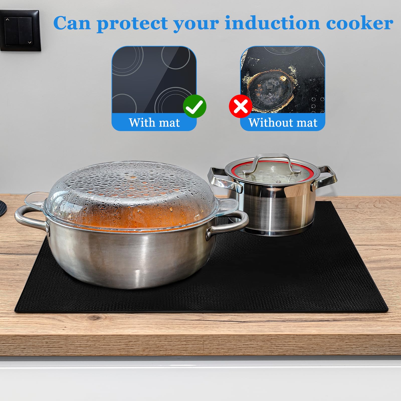 Tappetino Protettivo Per Piano Cottura Induzione LOREC - 60x52cm In Silicone Magnetico Nero - Foto 5