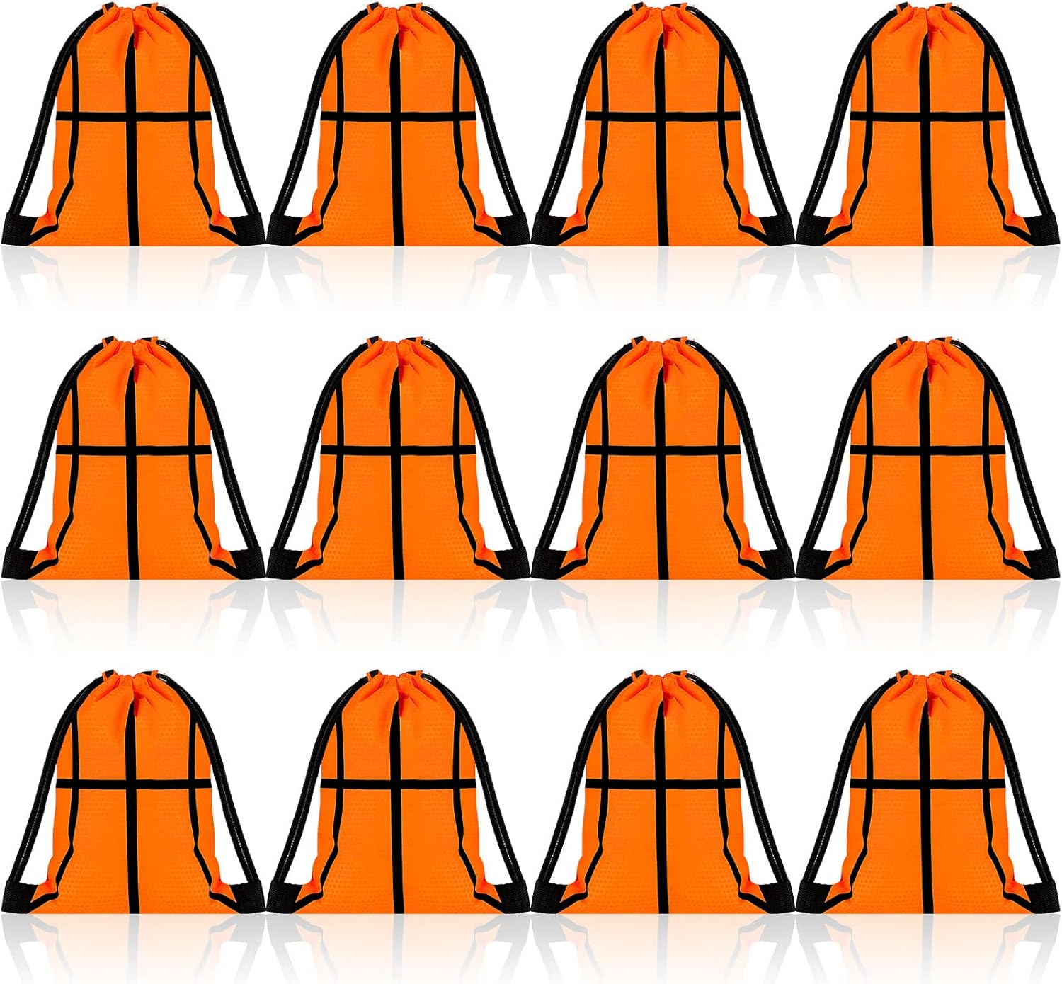 Shappy 12-Pack Basketball Drawstring Bags - Bulk Small Sport Goodie Bags for Party Favors, Team Gifts, Snacks (7x10 Inch)