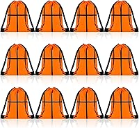 Shappy 12-Pack Basketball Drawstring Bags - Bulk Small Sport Goodie Bags for Party Favors, Team Gifts, Snacks (7x10 Inch)