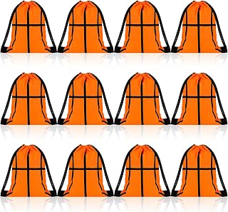 Shappy 12-Pack Basketball Drawstring Bags - Bulk Small Sport Goodie Bags for Party Favors, Team Gifts, Snacks (7x10 Inch)
