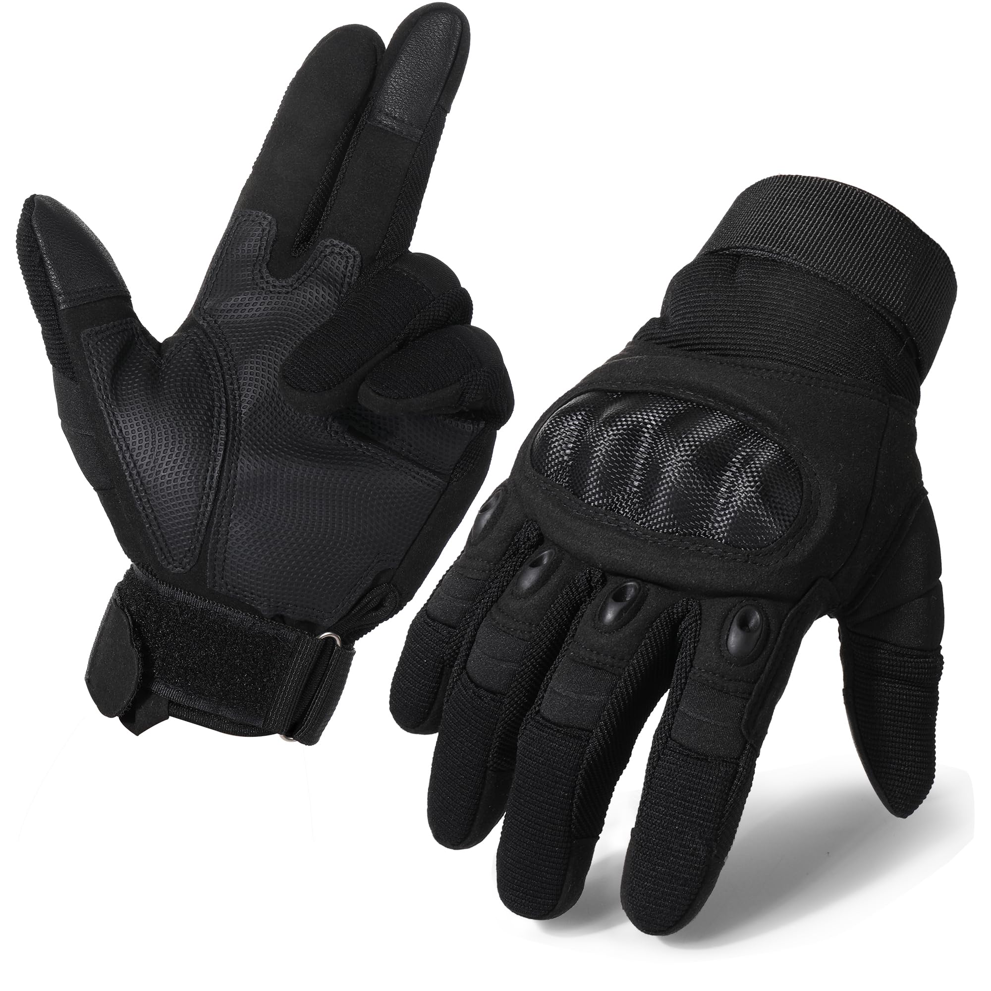 MVPTOO Motorcycle Tactical Gloves for Men - Touchscreen, Hard Shell & Palm Padding for Airsoft Paintball Hunting Hiking Camping Climbing Sports Cycling Gloves Black M
