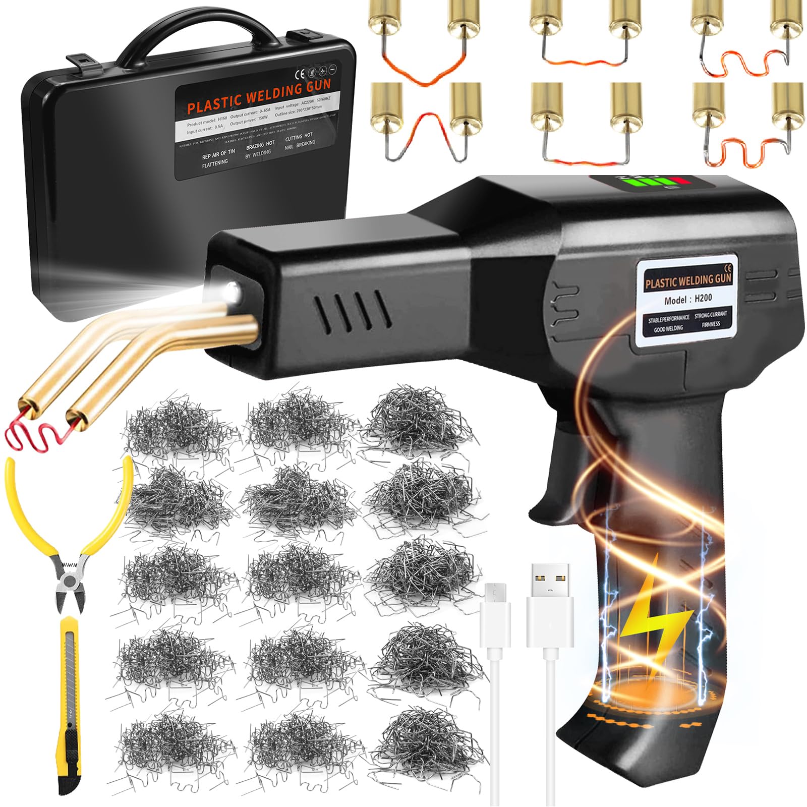 Akumulator do spawarki do tworzywa sztucznego, 200 W, 1050 szt., 5000 mAh, ładowany przez USB, bezprzewodowa spawarka samochodowa, plastikowa, przenośny zestaw spawalniczy do zderzaka samochodowego