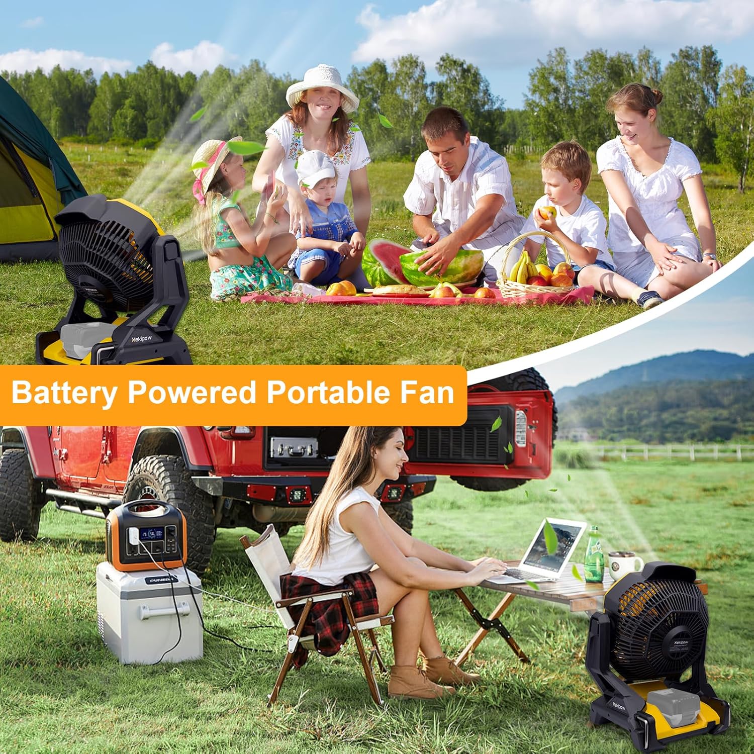 Cordless Jobsite Fan Fit for Dewalt 20V, Battery Powered Portable Fan with Brushless Motor, 780 CFM Variable Speed, or AC Power for Outdoor, Camping, Workshops, Office, Home, RVs (TOOL ONLY) - Image 6