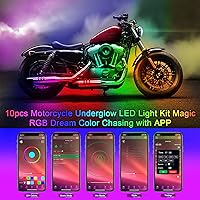 Vista 5 de 10 piezas de kit de luces LED de bajo de motocicleta, tiras de luces LED RGB, kit de luces LED de bajo de motocicleta con control de APP para Harley
