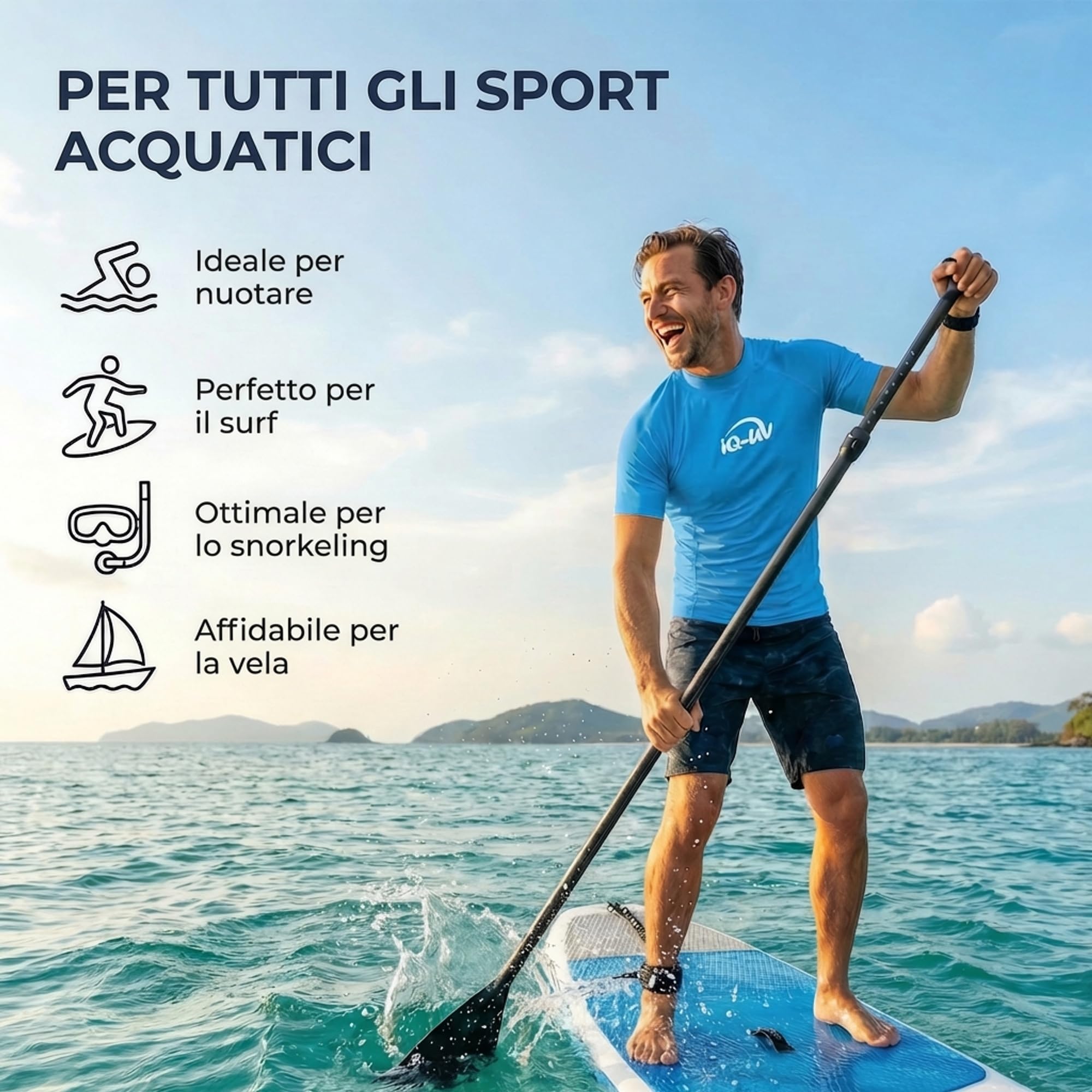 iQ-UV Rashguard Uomo Slim Fit – Maglietta UV Protezione Solare UPF 50+ – Surf e Nuoto – Maglia Anti UV Uomo – Materiale Riciclato – Maglia Termica Piscina – Traspirante e Asciugatura Rapida