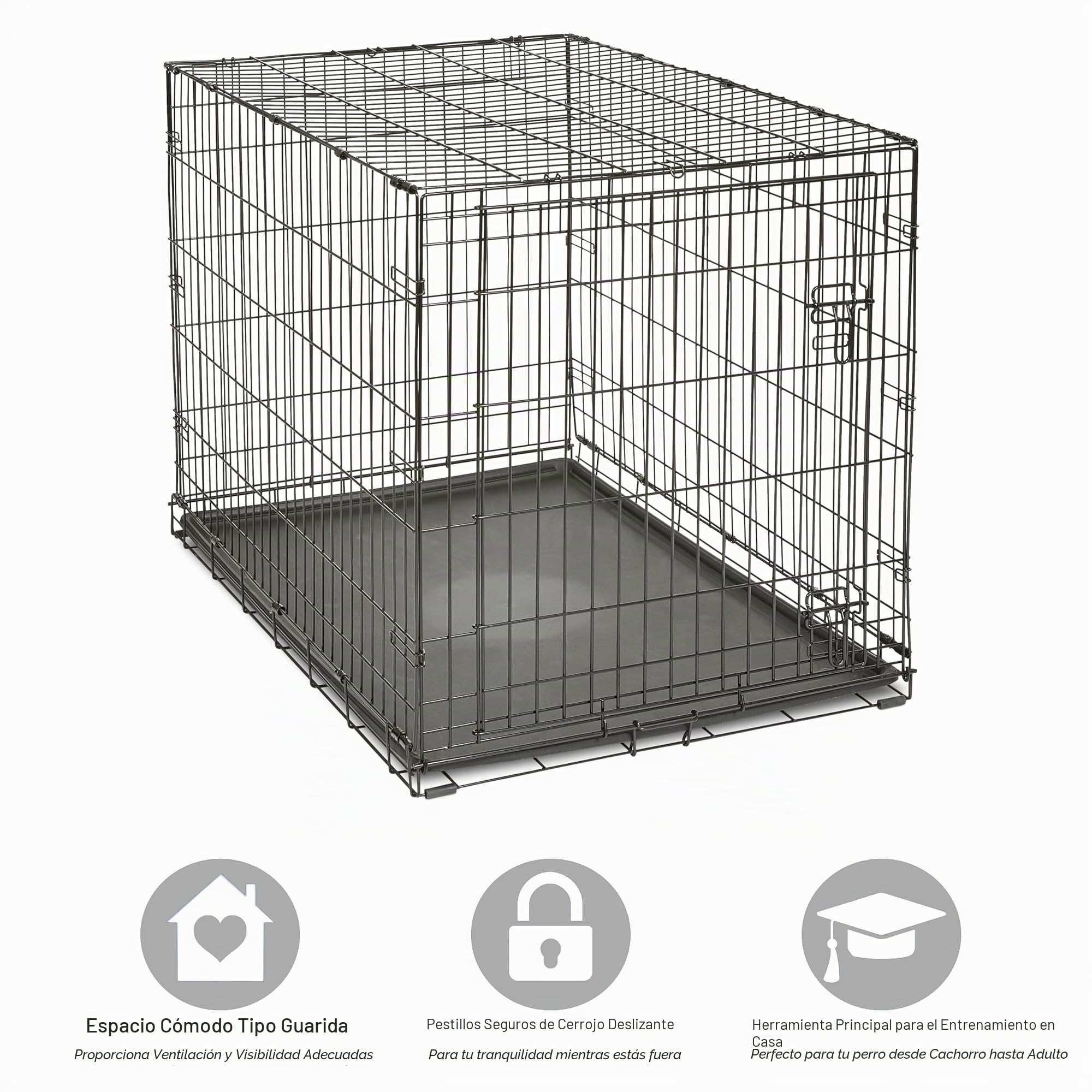 New World - Jaula plegable de metal para perros de 106 cm, seguridad mejorada, incluye bandeja a prueba de fugas, para razas grandes