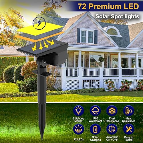 Miniatura 2 de LOTMOS Focos solares para exteriores, impermeables, IP67, paquete de 10 focos de paisaje con 72 LED, 3 modos, 2 en 1, encendido y apagado
