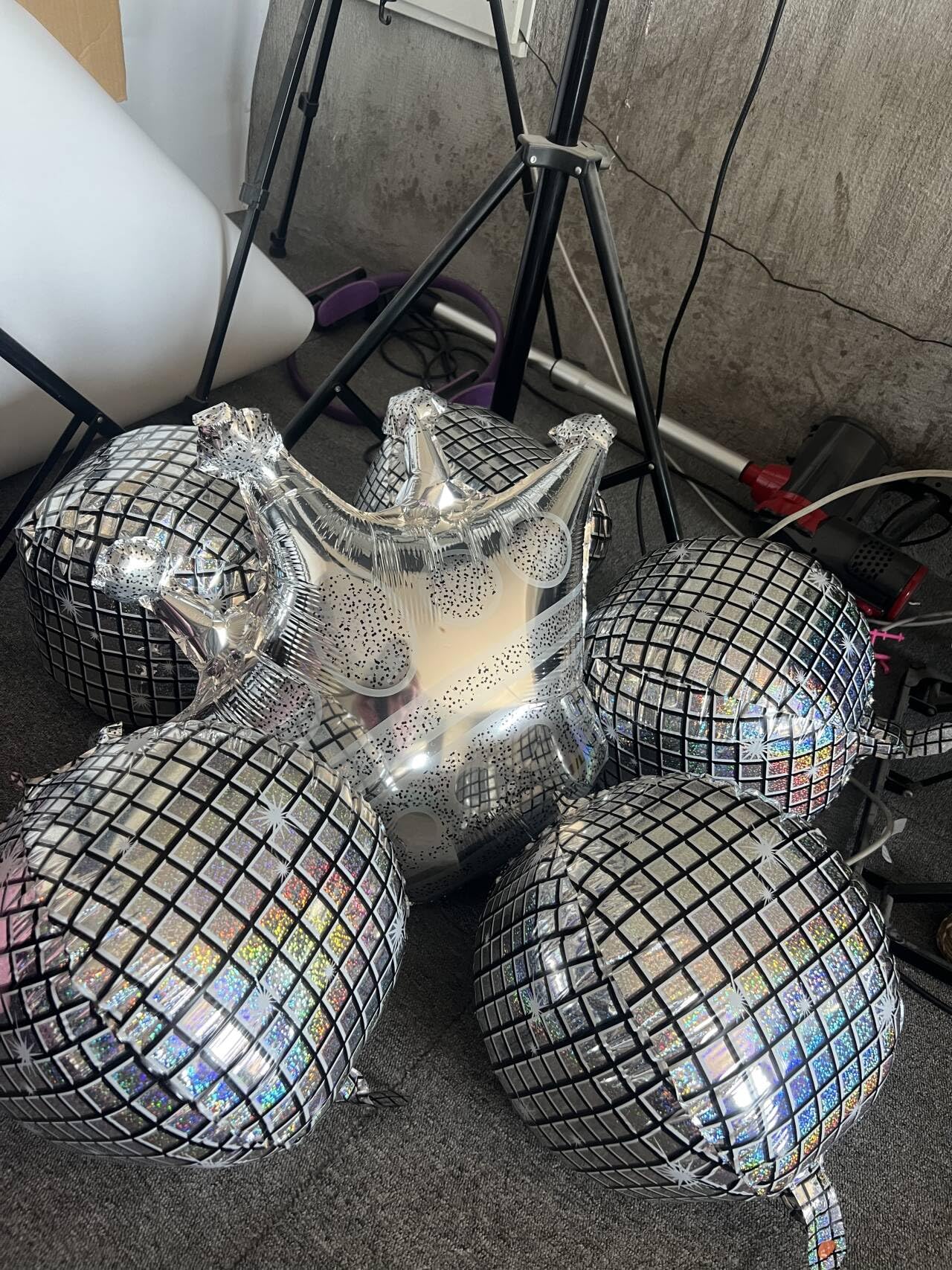 Holographic Mirror Disco Ball Set, 18-Inch Glass Tiles, Party Decoration with Silver Crown Balloon