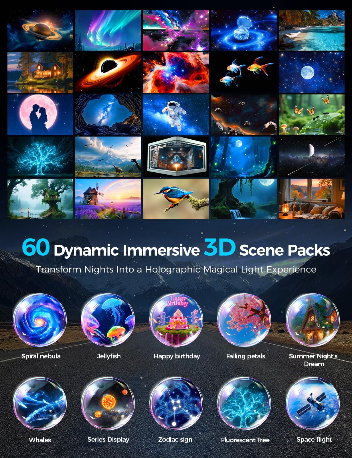 Proiettore di stelle 3D con oltre 60 motivi spaziali HD, Bluetooth, telecomando e timer – Luce notturna per camera da letto, camera dei bambini, regalo per adulti e bambini