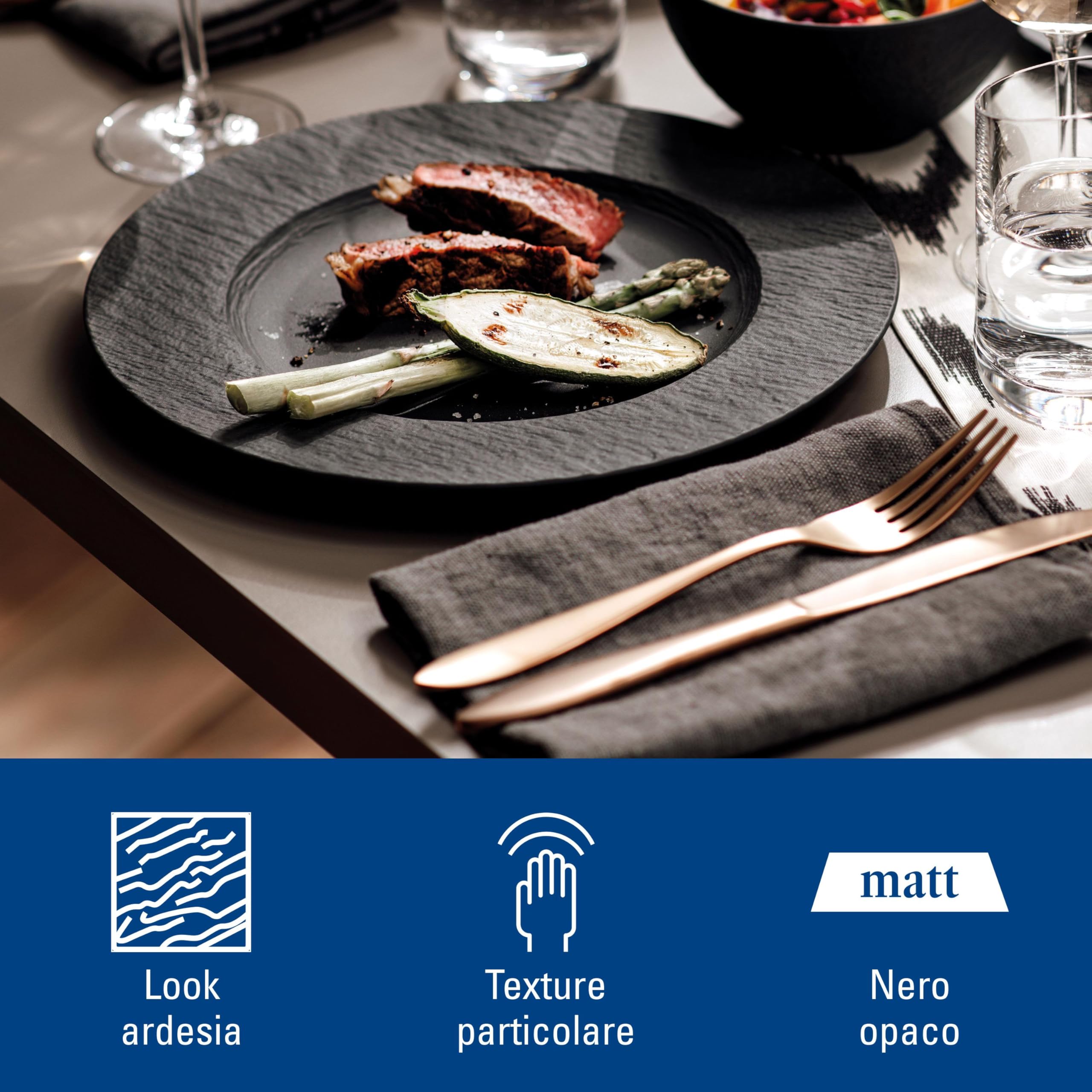 Villeroy & Boch - Manufacture Piatto Piano Nero, Lavabile in Lavastoviglie, Adatto per Microonde, Stoviglie, Piatto Ceramica, Porcellana Premium