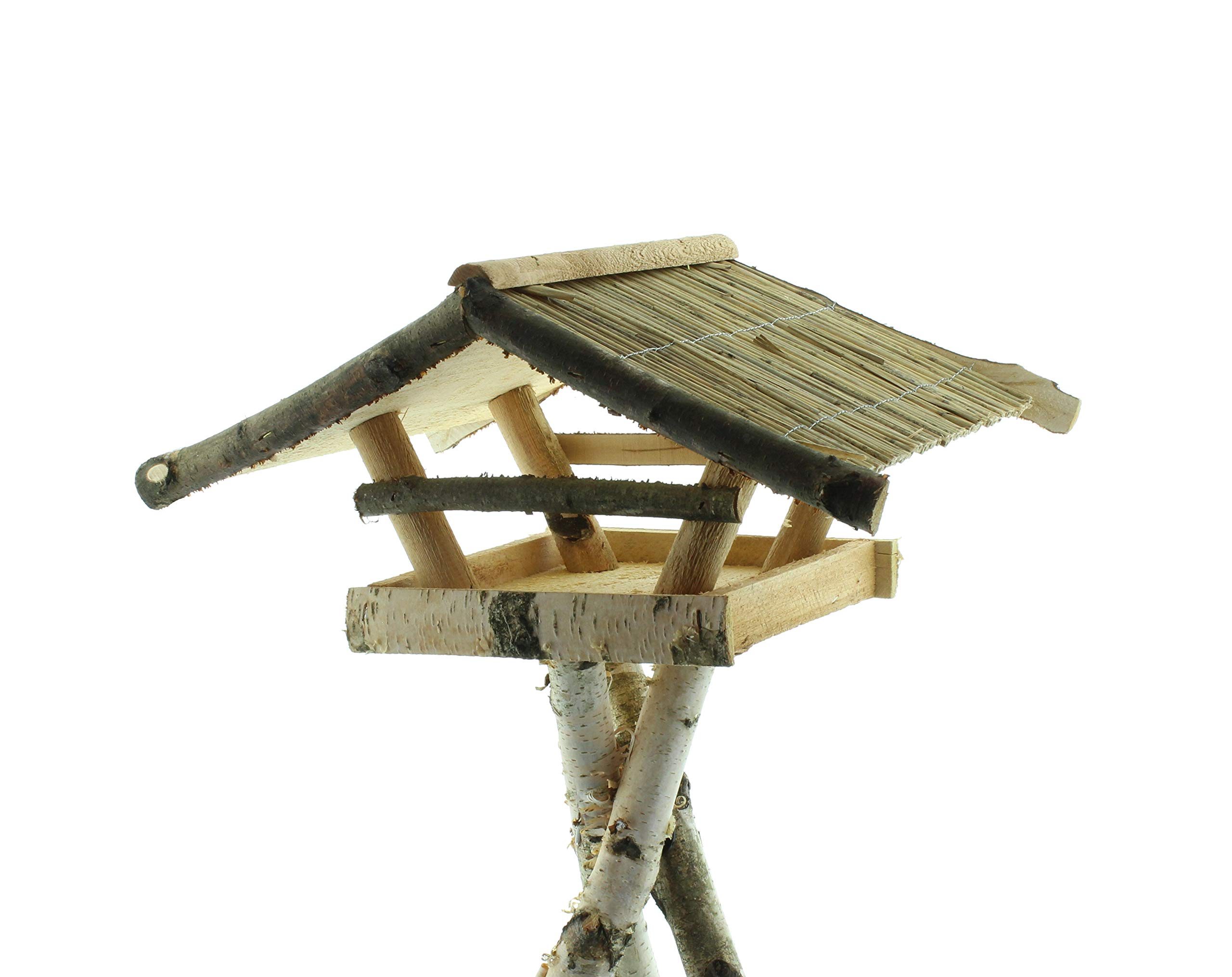 Vogelhaus Futterhaus Vogelvilla Odeweg aus Echtholz mit Dach aus Schilfrohrmatten Handarbeit Höhe ca. 130cm