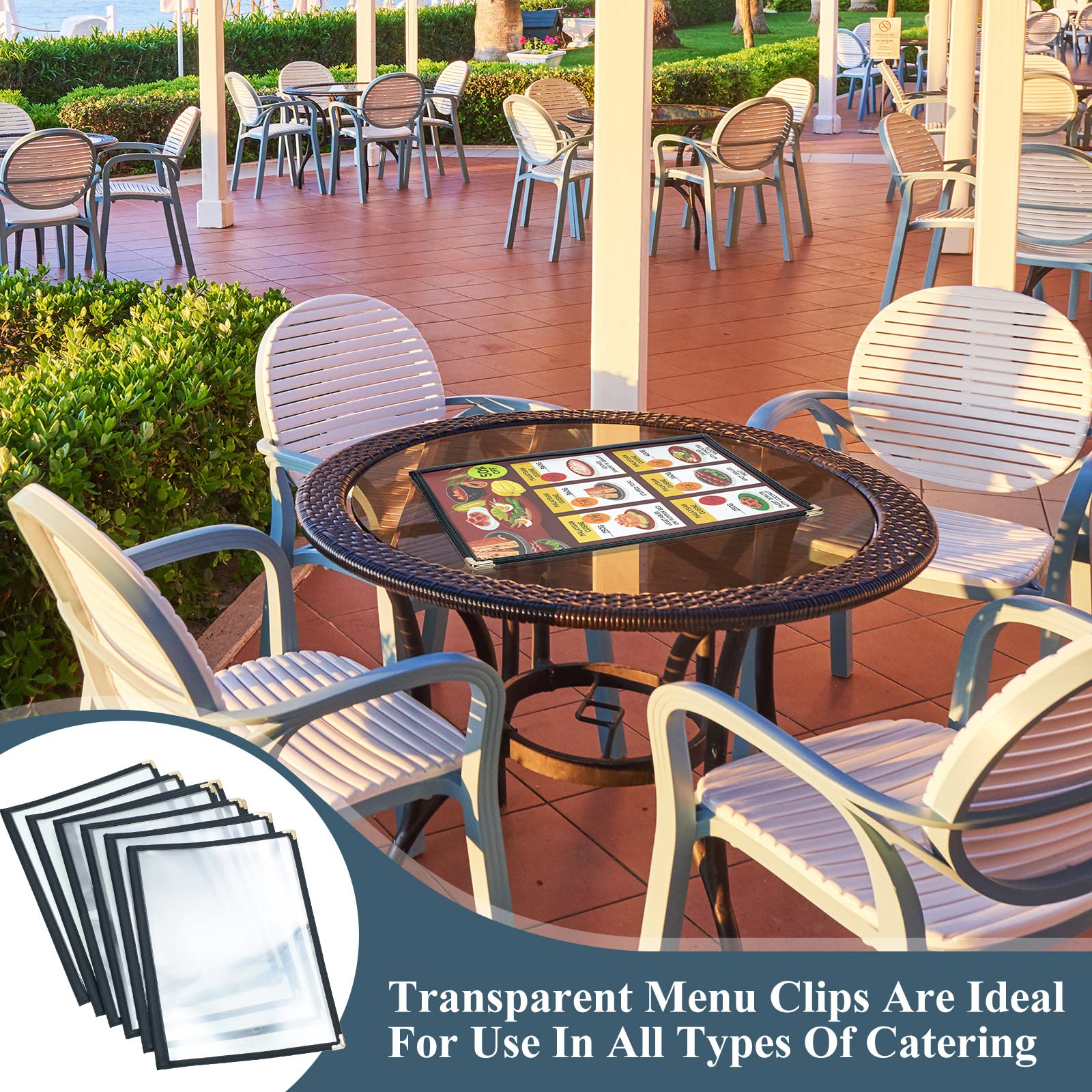 25 Pack 4 View Restaurant Menu Cover 8.5 x 11 Inch 2 Pages 4 View Double Stitched Fold Transparent Menu Cover with Decorative Metal Corners for Bar Restaurant Cafe, Fit for Standard Letter Size Paper